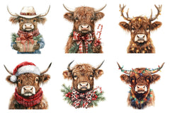 Christmas Highland Cow Clipart Bundle 1 - CraftNest - Digital Crafting and Art