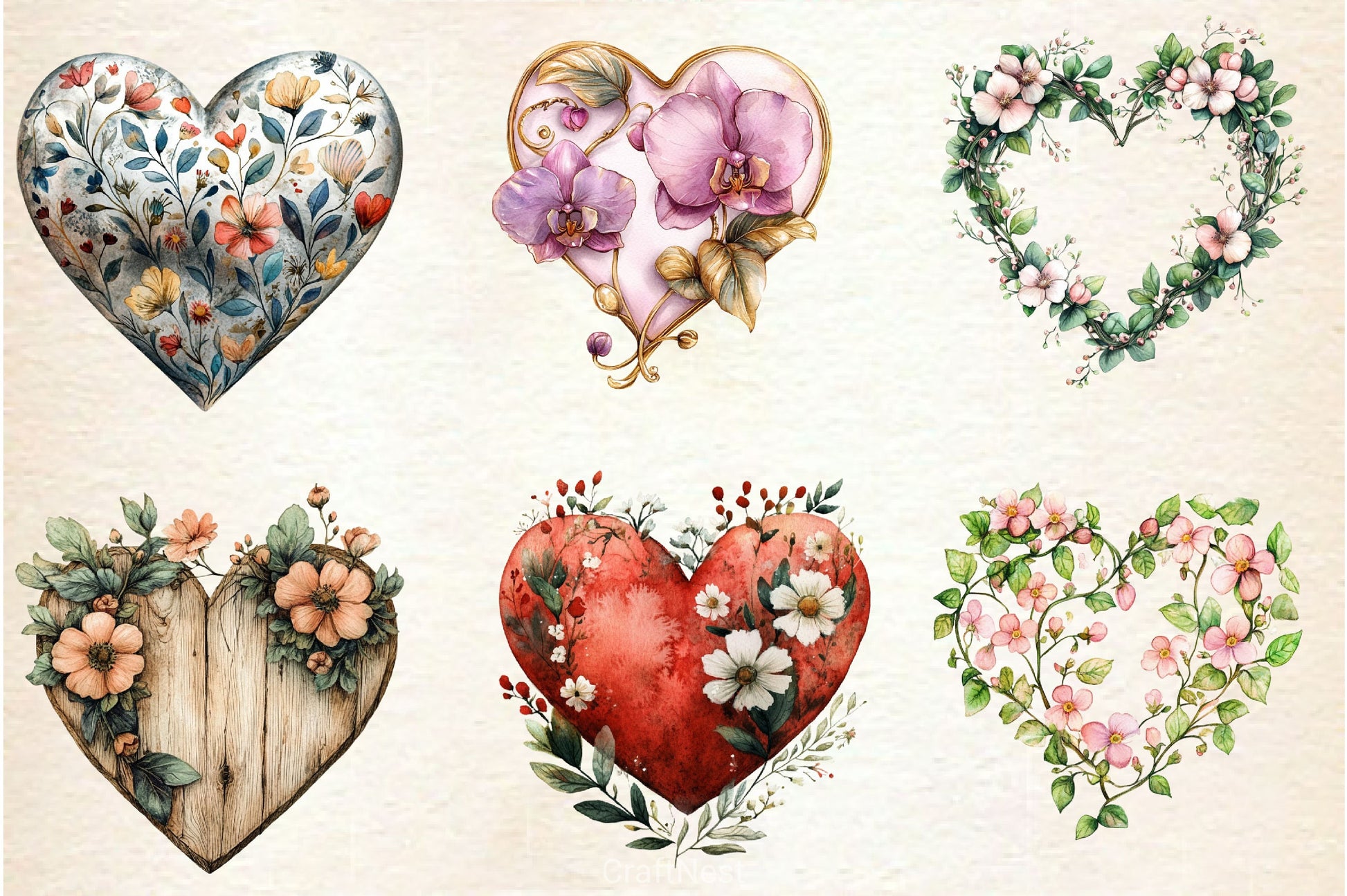 Wedding Hearts With Flowers Clipart Bundle - CraftNest - Digital Crafting and Art