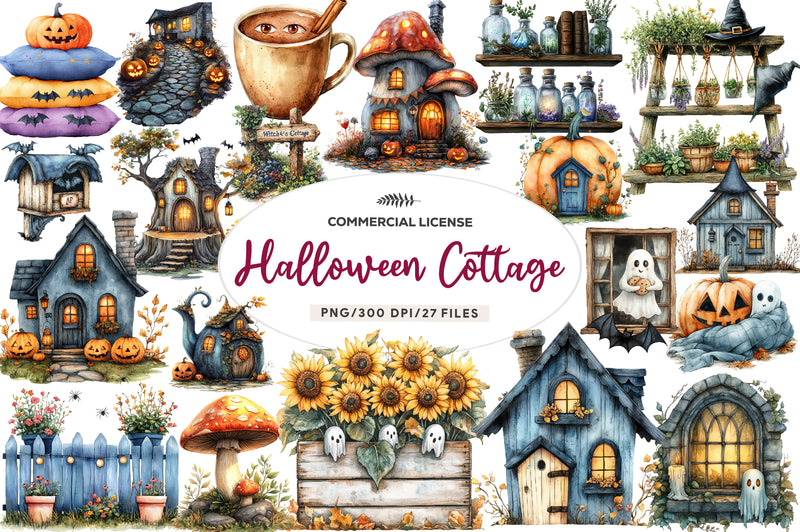 Cute Halloween Cottage Clipart Bundle - CraftNest - Digital Crafting and Art