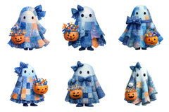 Halloween Blue Denim Ghost Clipart Bundle - CraftNest - Digital Crafting and Art