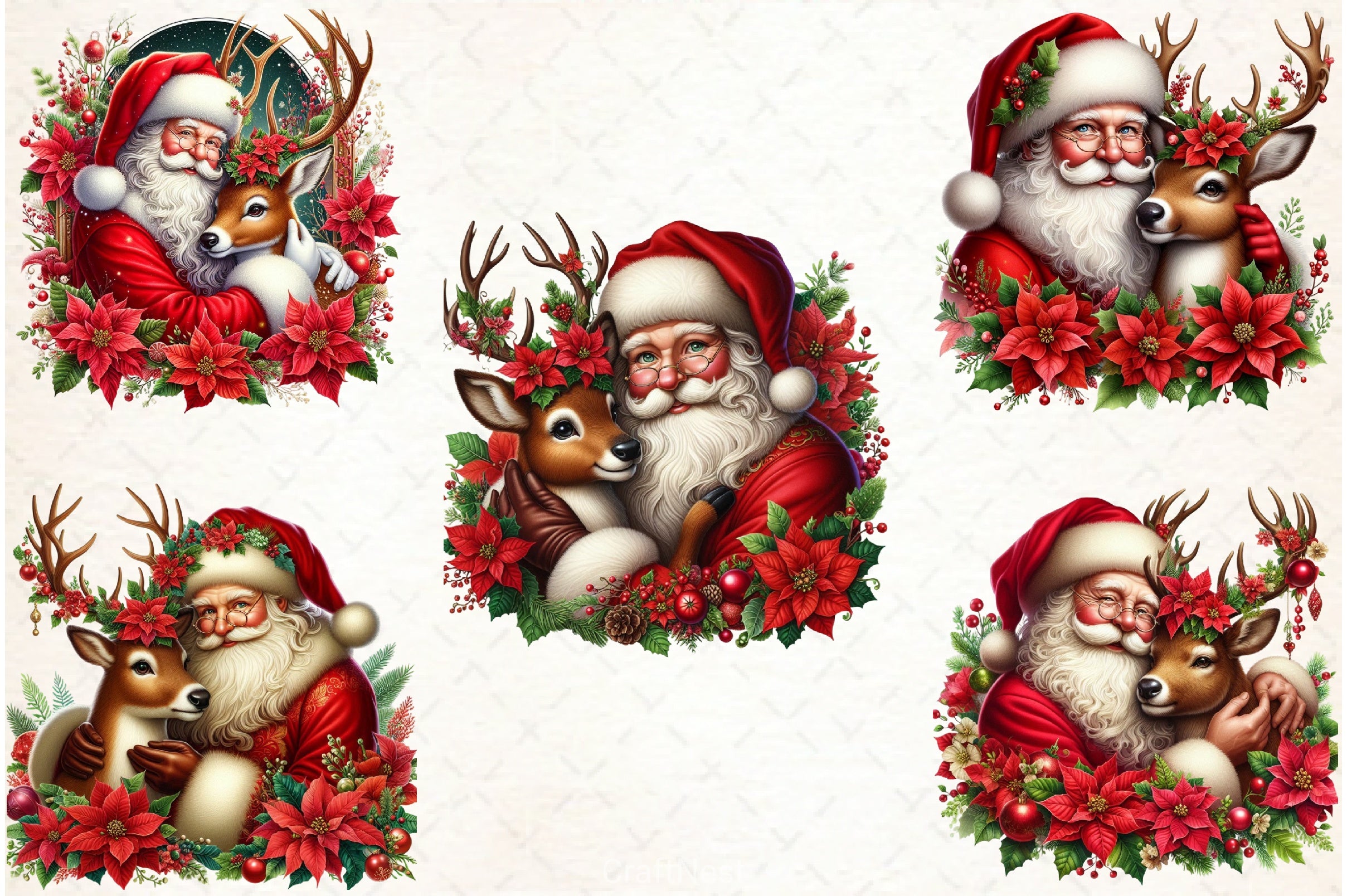 Santa Claus & Reindeer Clipart Bundle - CraftNest - Digital Crafting and Art