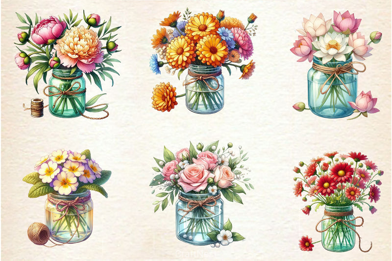 Spring Mason Jars Clipart Bundle 2 - CraftNest - Digital Crafting and Art