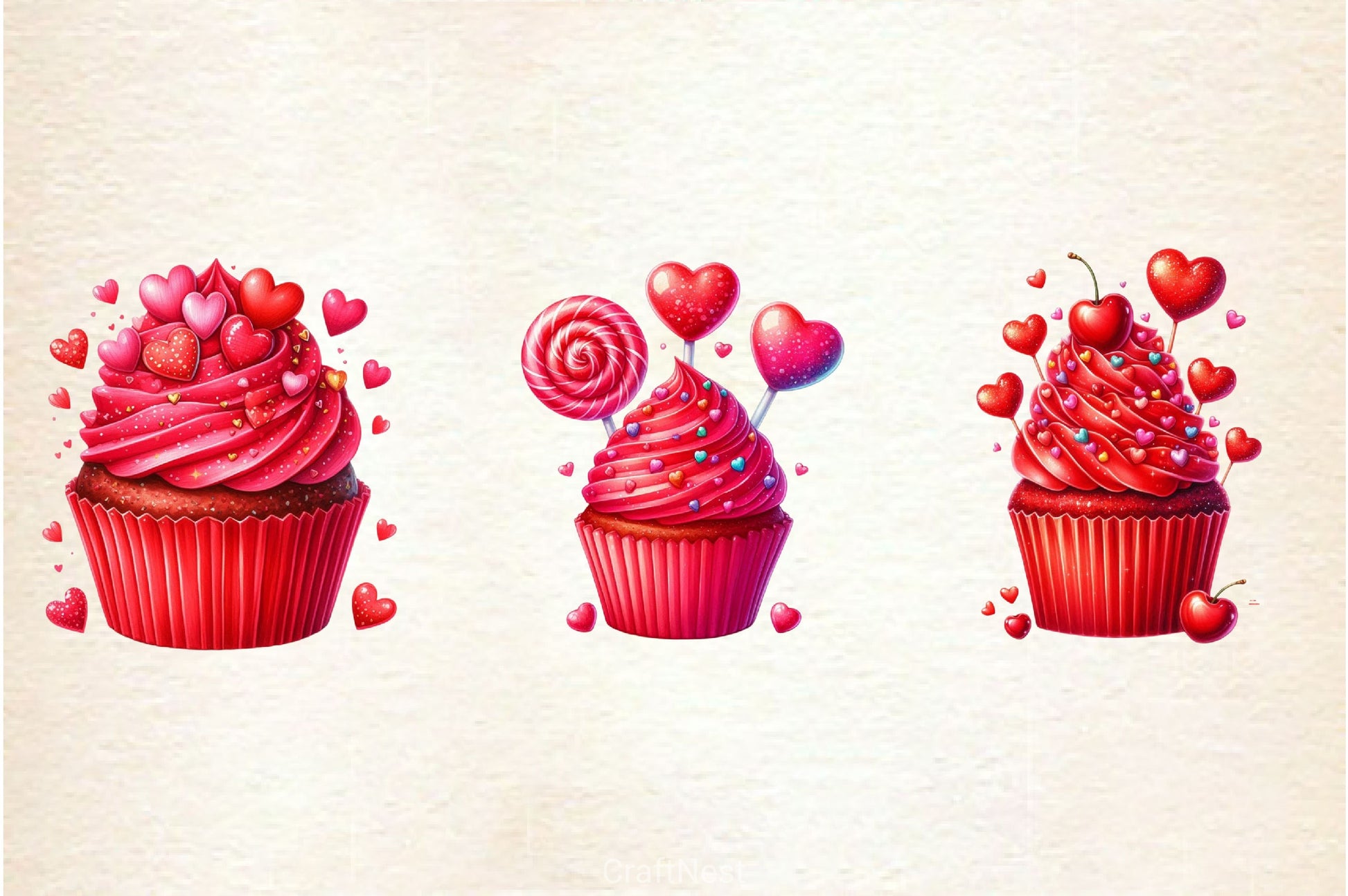 Valentine Red Cupcake Clipart Bundle - CraftNest - Digital Crafting and Art