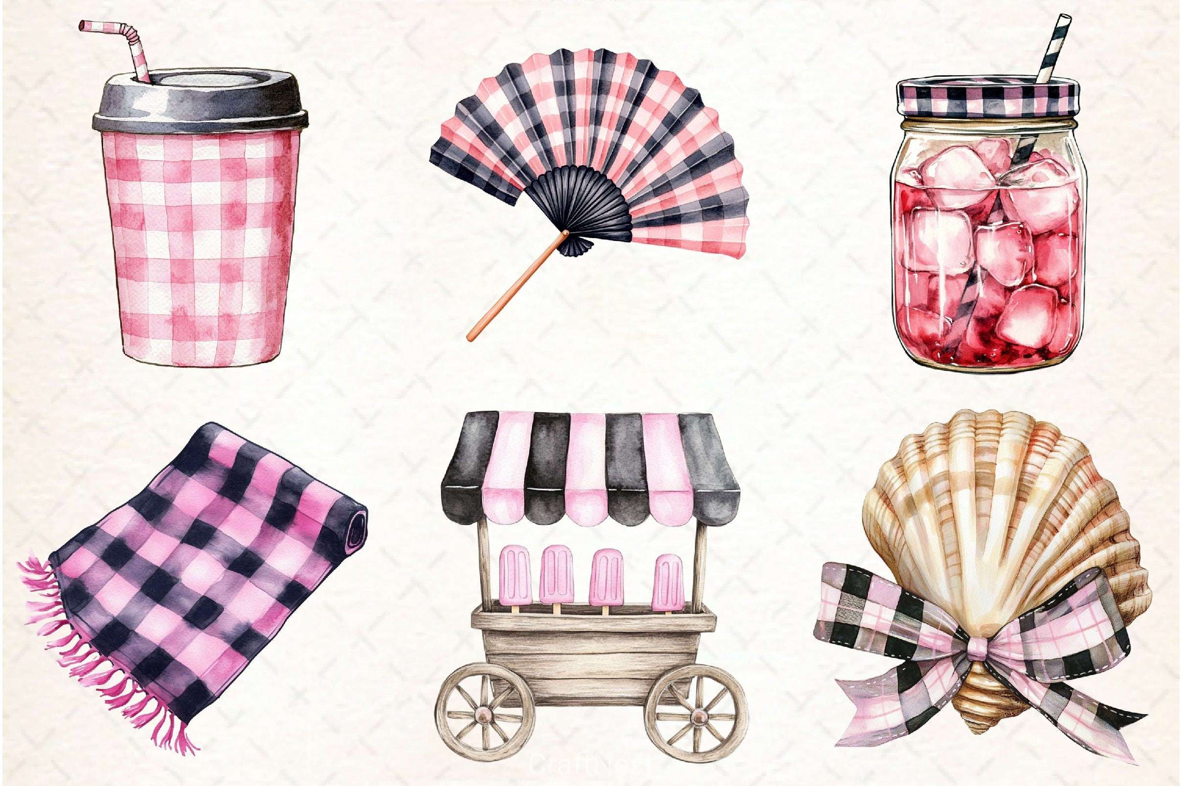 Black & Pink Gingham Clipart Bundle - CraftNest - Digital Crafting and Art