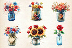 Flowers In Jar 4th Of July Clipart Bundle - CraftNest - Digital Crafting and Art