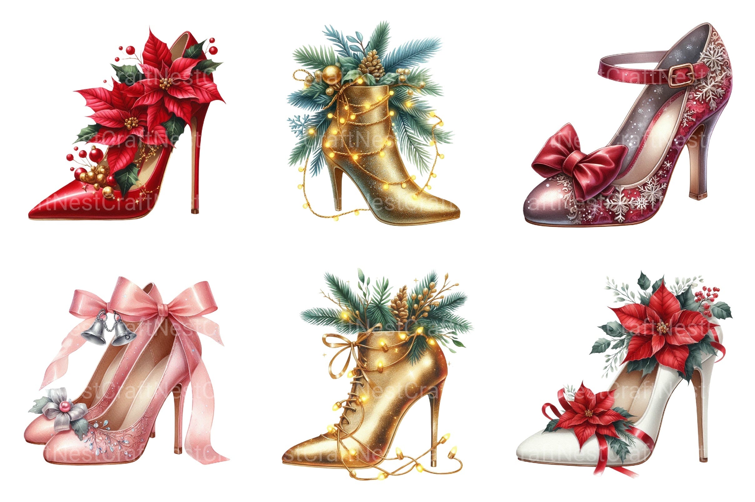 Christmas High Heels Winter Shoes Clipart Bundle - CraftNest - Digital Crafting and Art