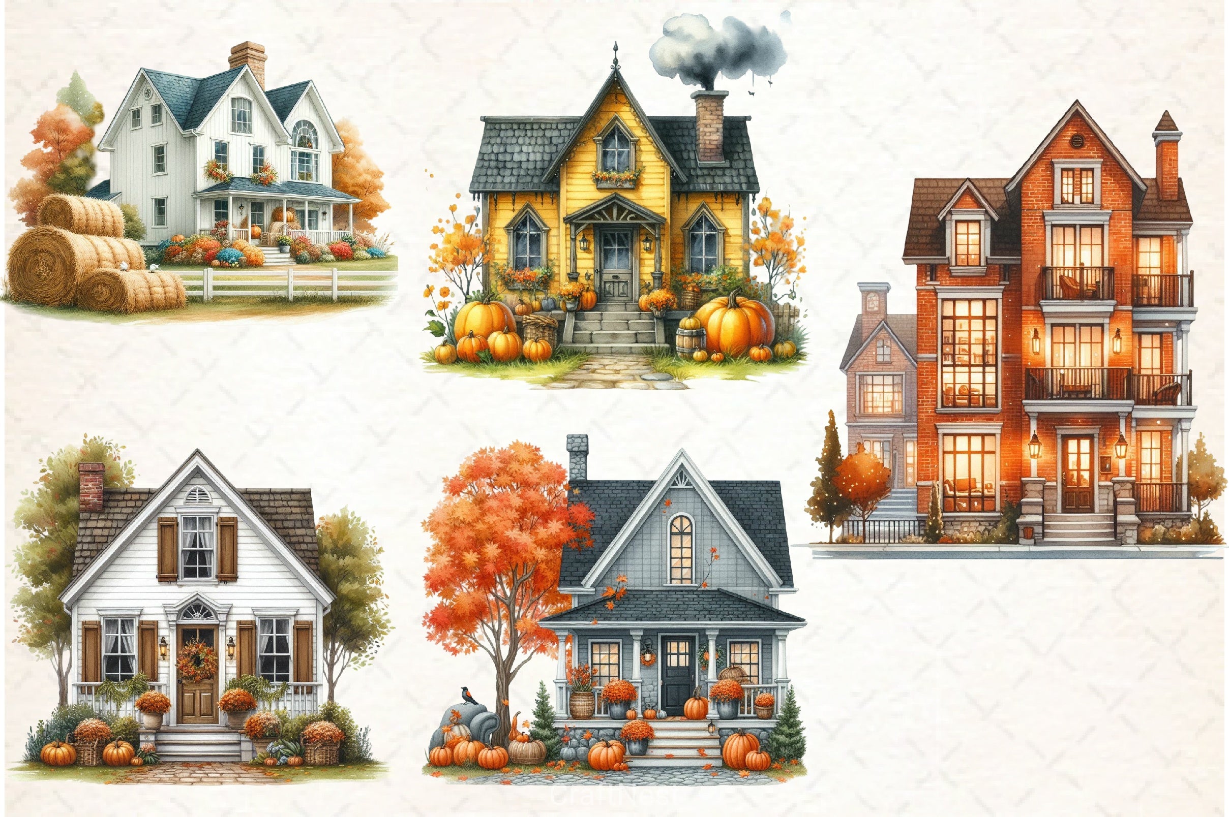 Autumn House Clipart Bundle 3 - CraftNest - Digital Crafting and Art