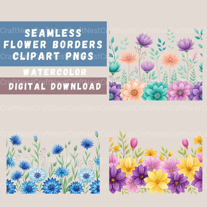Seamless Flower Border Clipart Bundle - CraftNest - Digital Crafting and Art