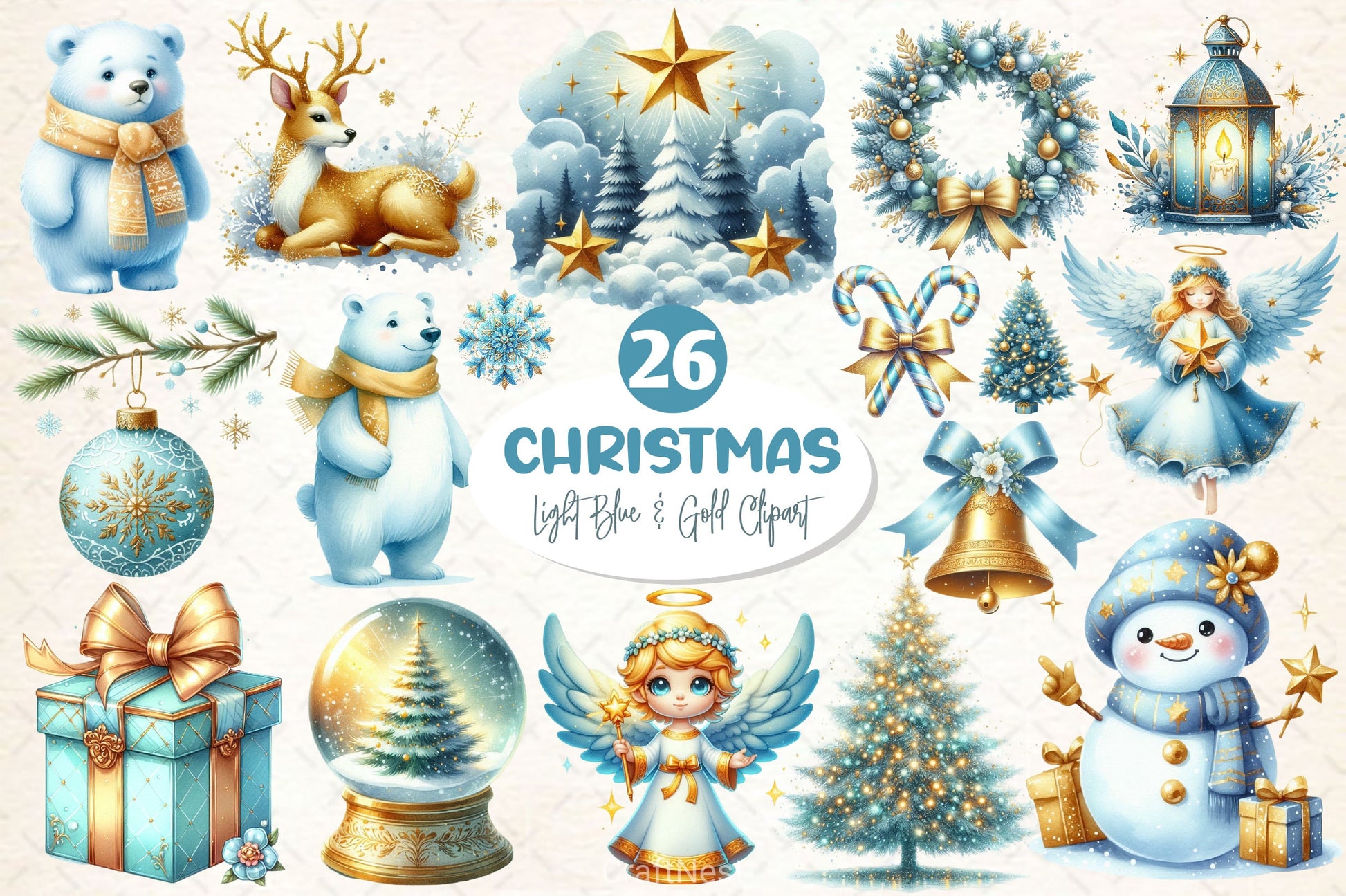 Light Blue Gold Christmas Clipart Bundle 2 - CraftNest - Digital Crafting and Art