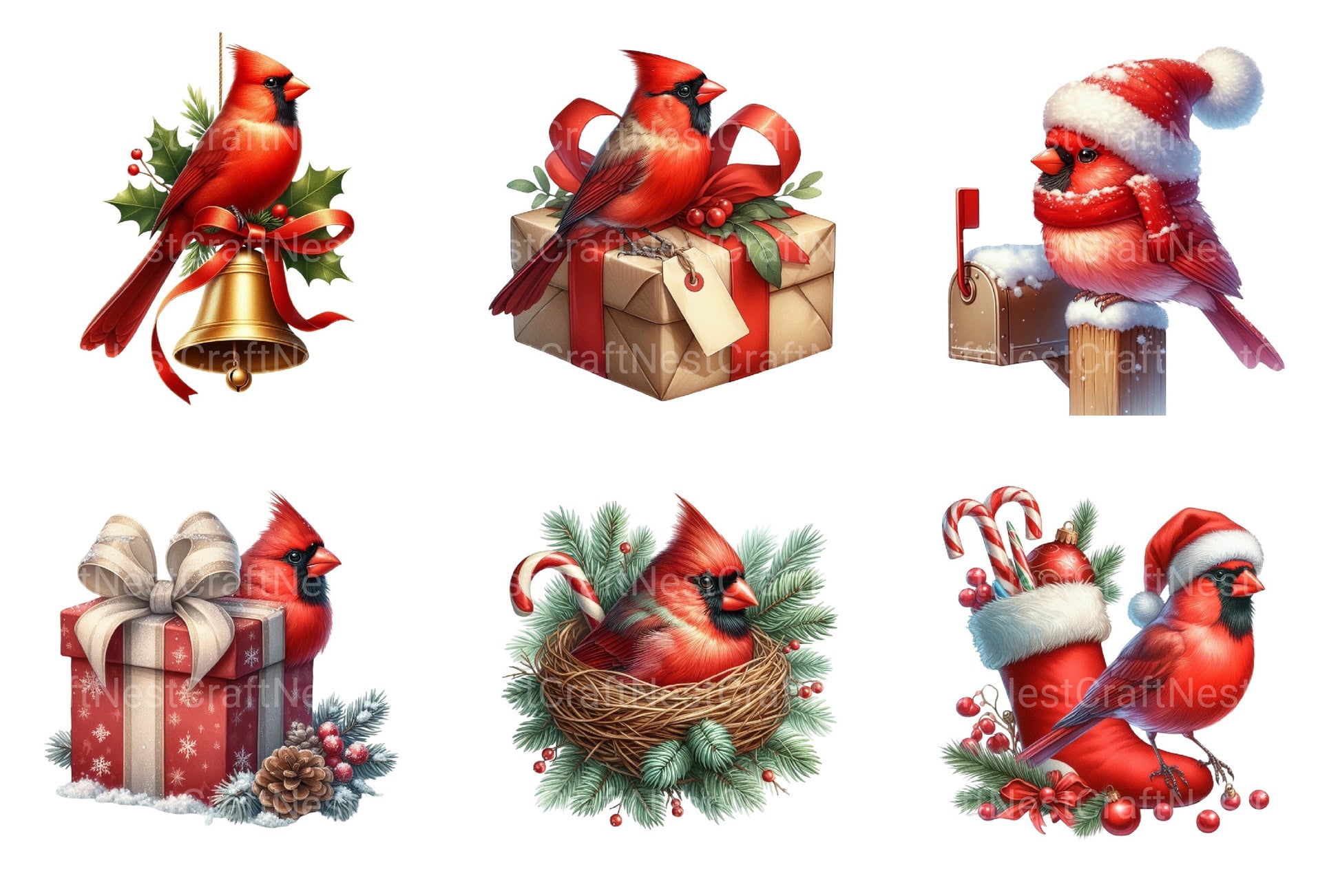 Red Cardinal Christmas Birds Clipart Bundle - CraftNest - Digital Crafting and Art