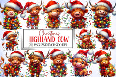 Cute Christmas Highland Cow Clipart - CraftNest - Digital Crafting and Art