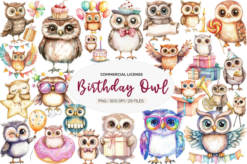 Baby Owl Birthday Owl Party Clipart Bundle - CraftNest - Digital Crafting and Art