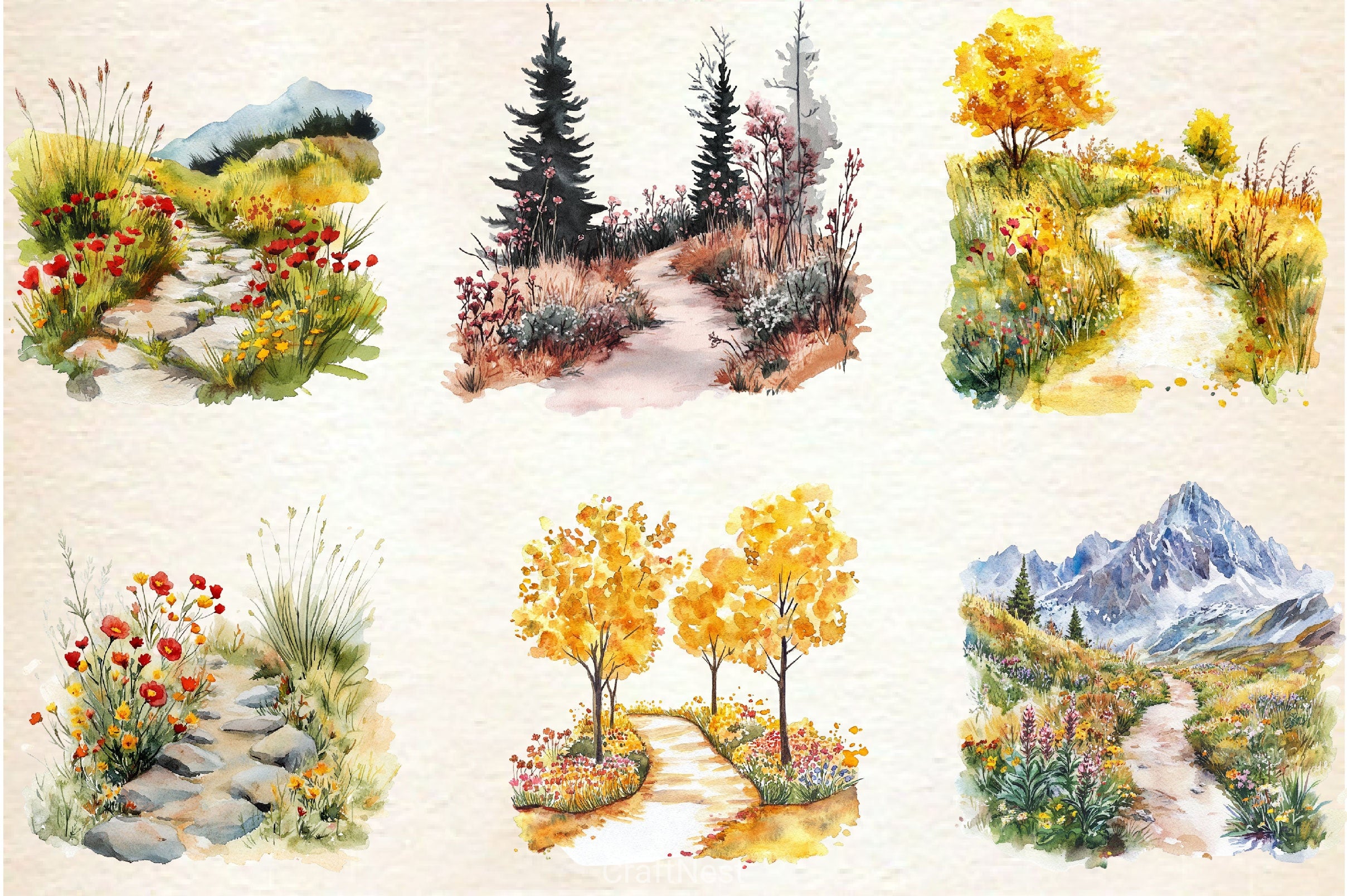 Fall Wildflowers Pathway Clipart Bundle 2 - CraftNest - Digital Crafting and Art