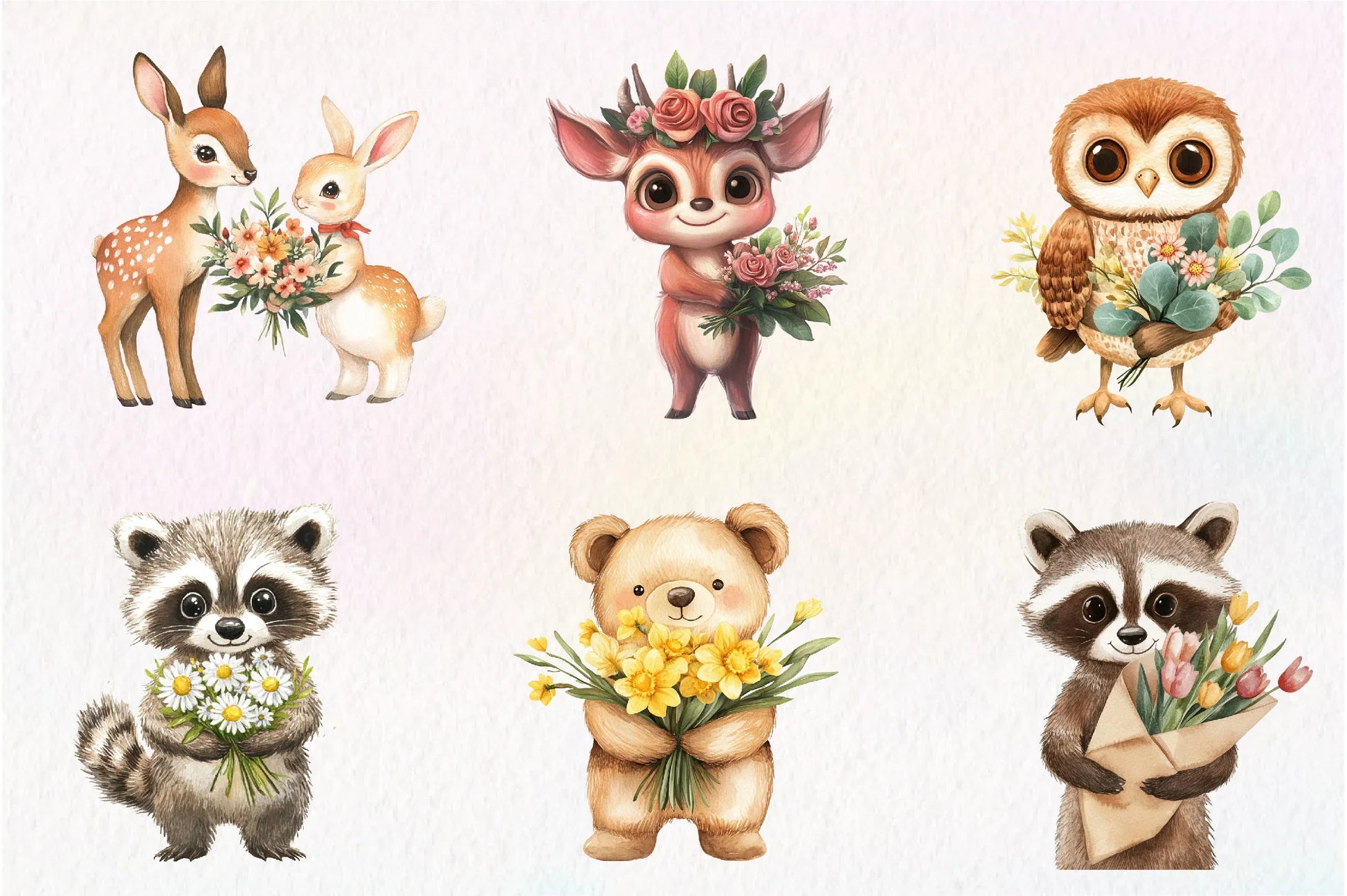 Spring Woodland Animal With Bouquet Clipart Bundle - CraftNest - Digital Crafting and Art