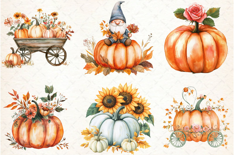 Autumn Flower & Pumpkin Clipart Bundle - CraftNest - Digital Crafting and Art