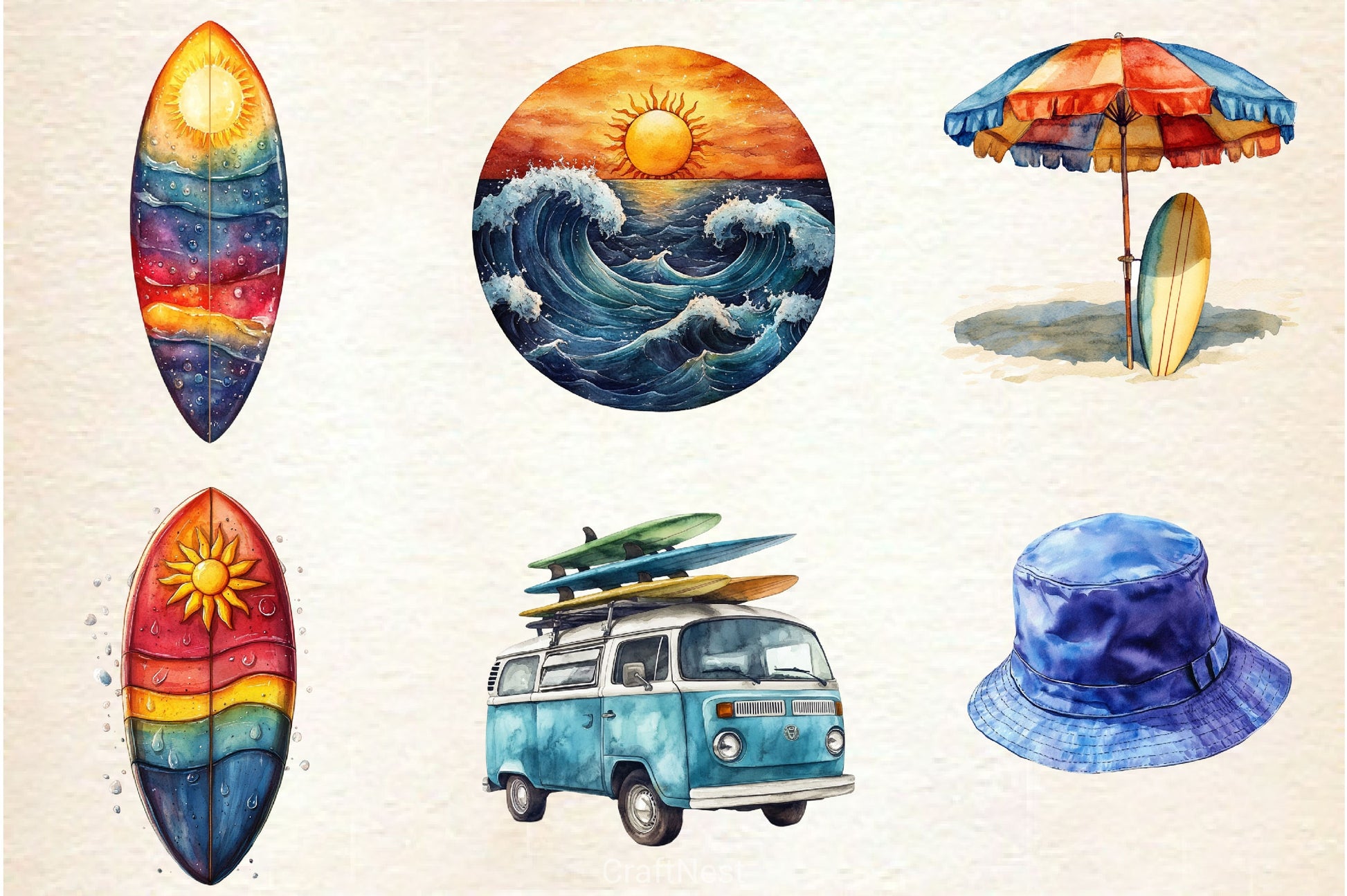 Surfs Up Beach Summer Clipart Bundle - CraftNest - Digital Crafting and Art
