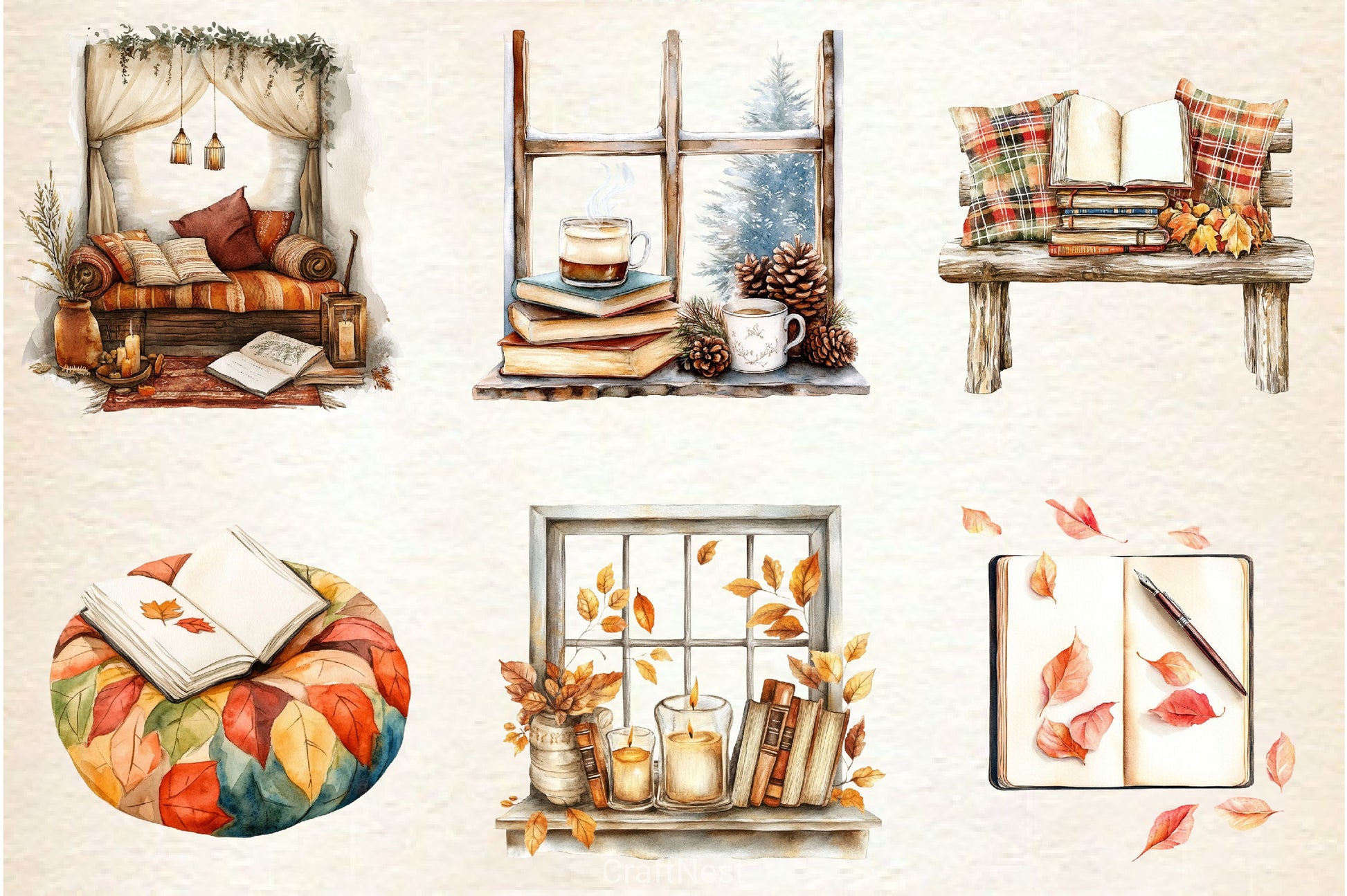 Fall Reading Nook Clipart Bundle 2 - CraftNest - Digital Crafting and Art