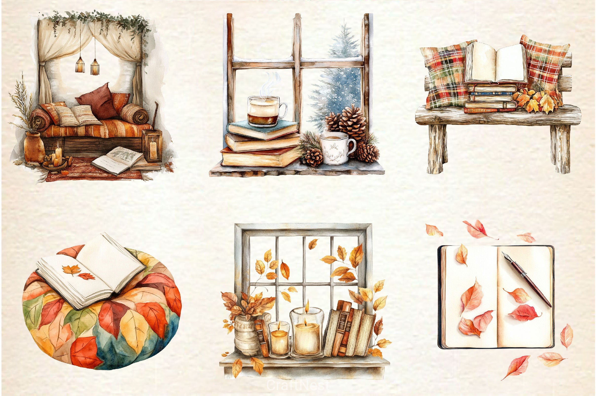 Fall Reading Nook Clipart Bundle 2 - CraftNest - Digital Crafting and Art