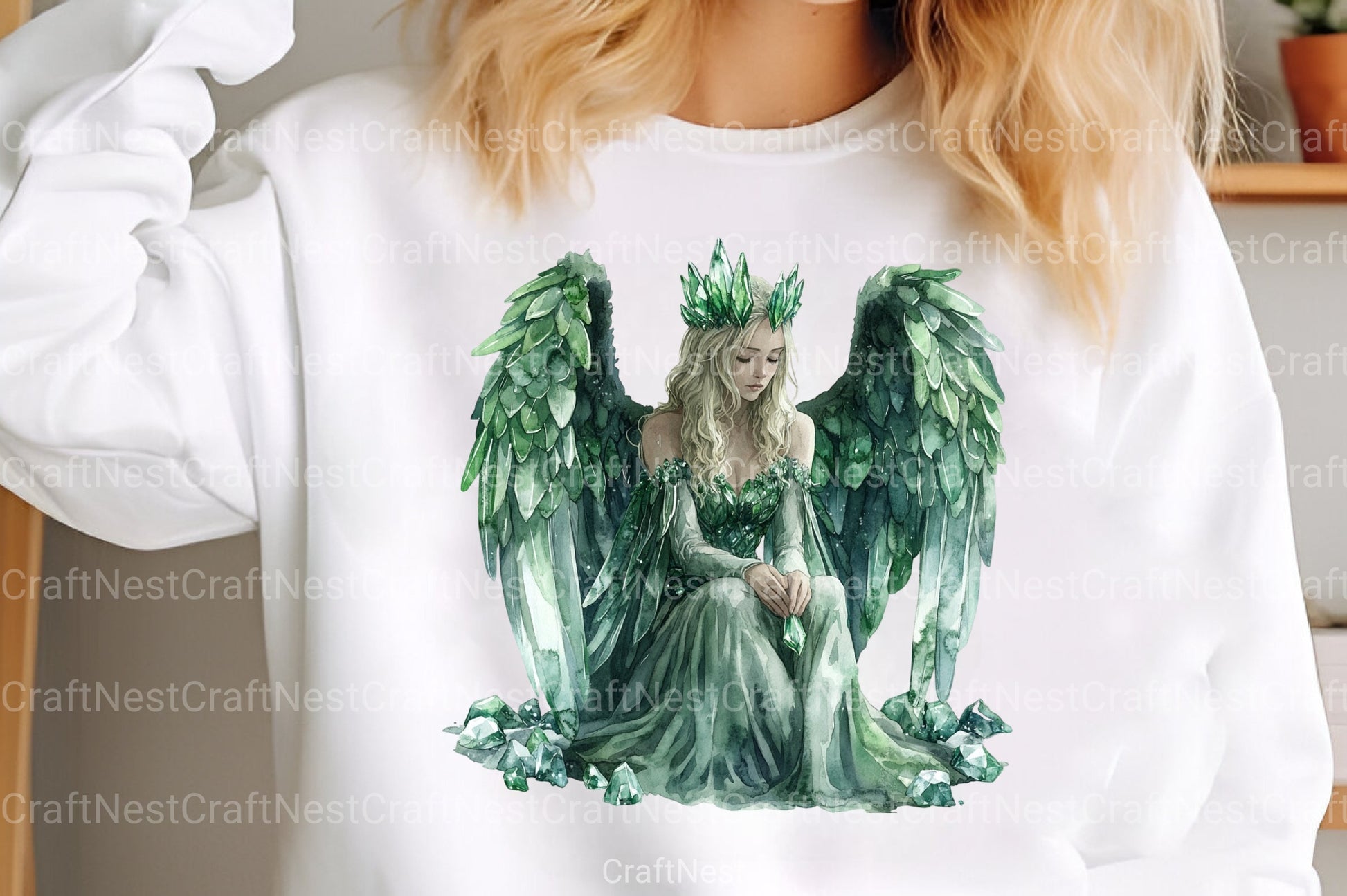 Green Stone Angel Figures Clipart Bundle - CraftNest - Digital Crafting and Art