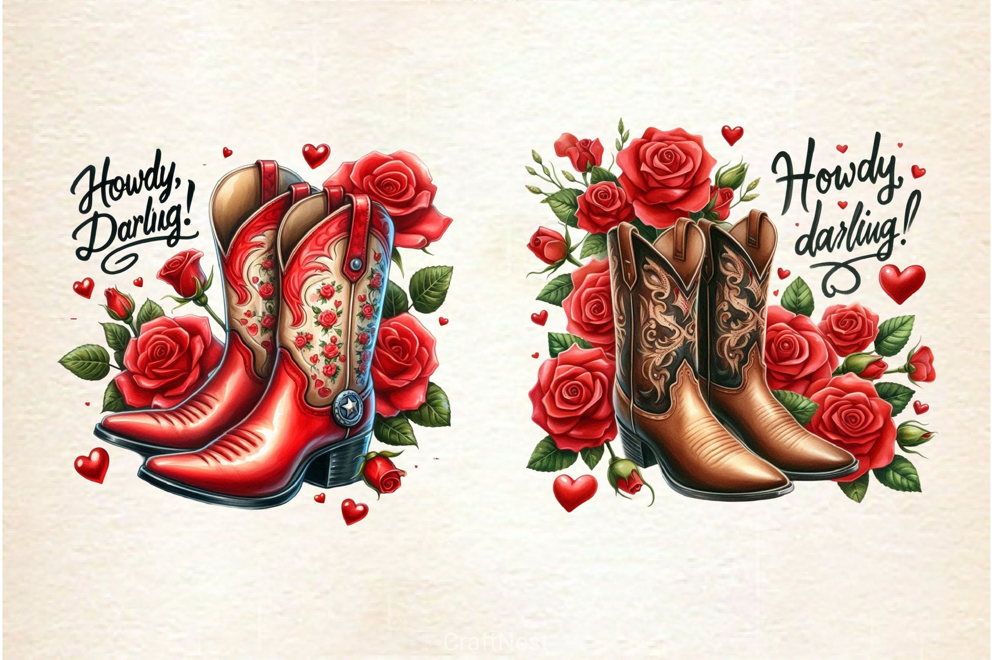 Cowboy Boots And Roses Clipart Bundle - CraftNest - Digital Crafting and Art