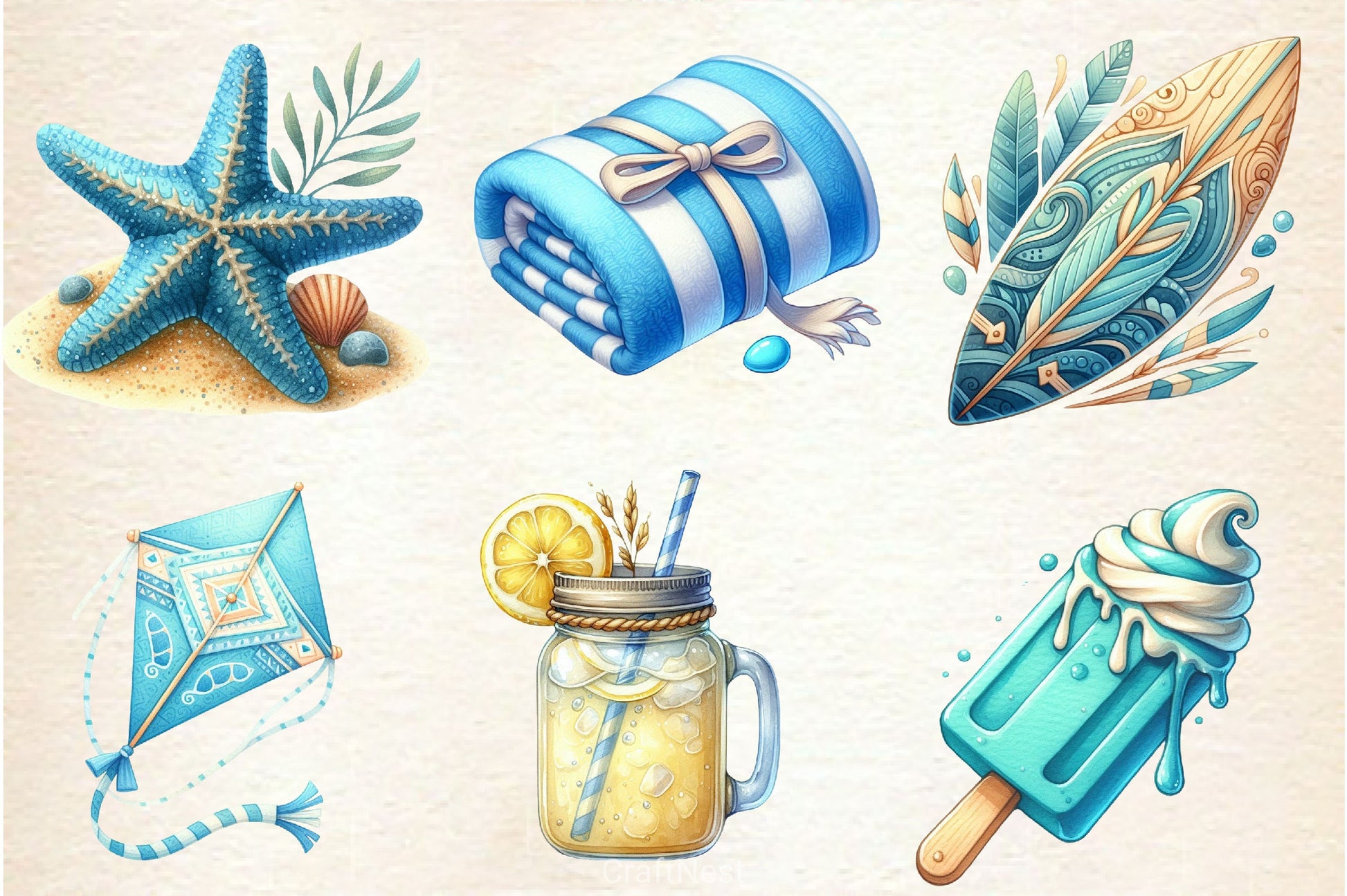 Summer Neutral Blue Clipart Bundle - CraftNest - Digital Crafting and Art