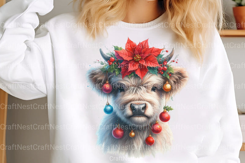 Christmas Cow Highland New Year Clipart Bundle - CraftNest - Digital Crafting and Art