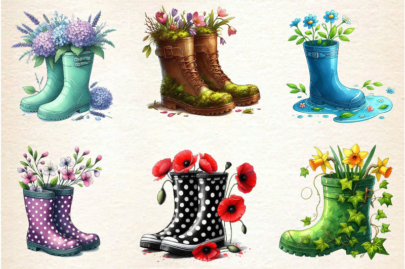 Floral Spring Rubber Boots Clipart Bundle 2 - CraftNest - Digital Crafting and Art