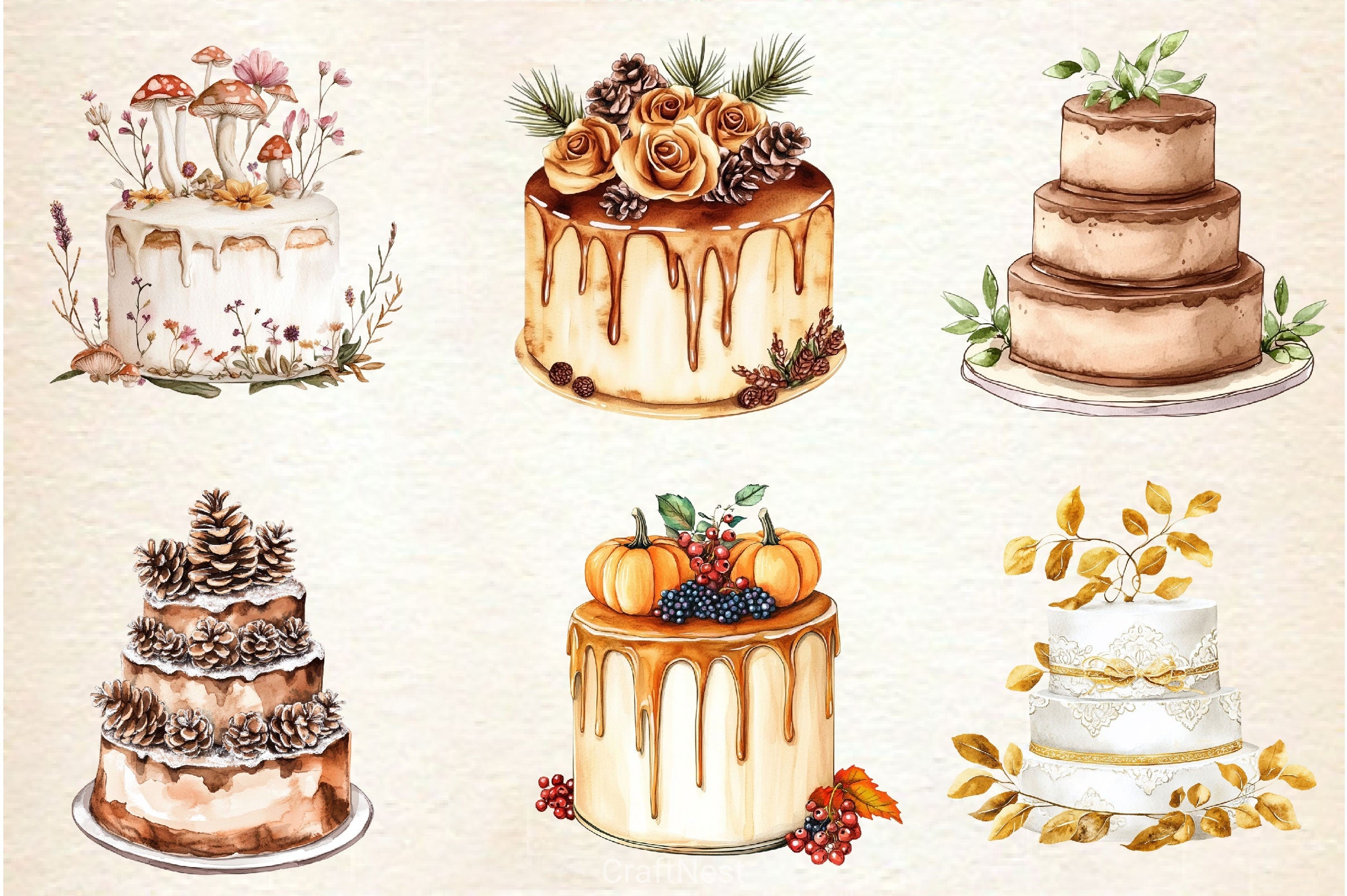 Fall Wedding Cake Clipart Bundle 2 - CraftNest - Digital Crafting and Art