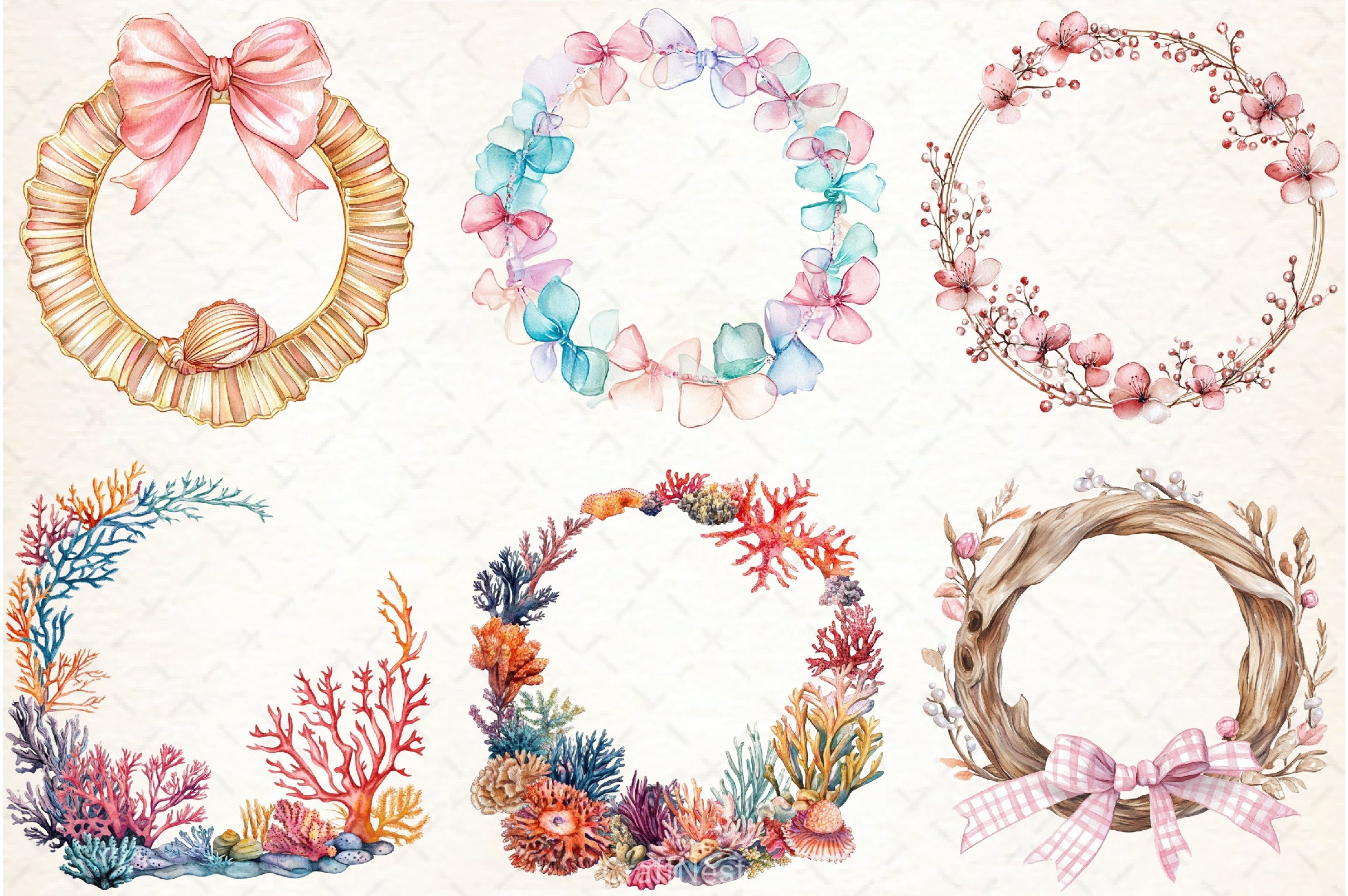 Coquette Coastal Summer Frame Clipart Bundle 1 - CraftNest - Digital Crafting and Art