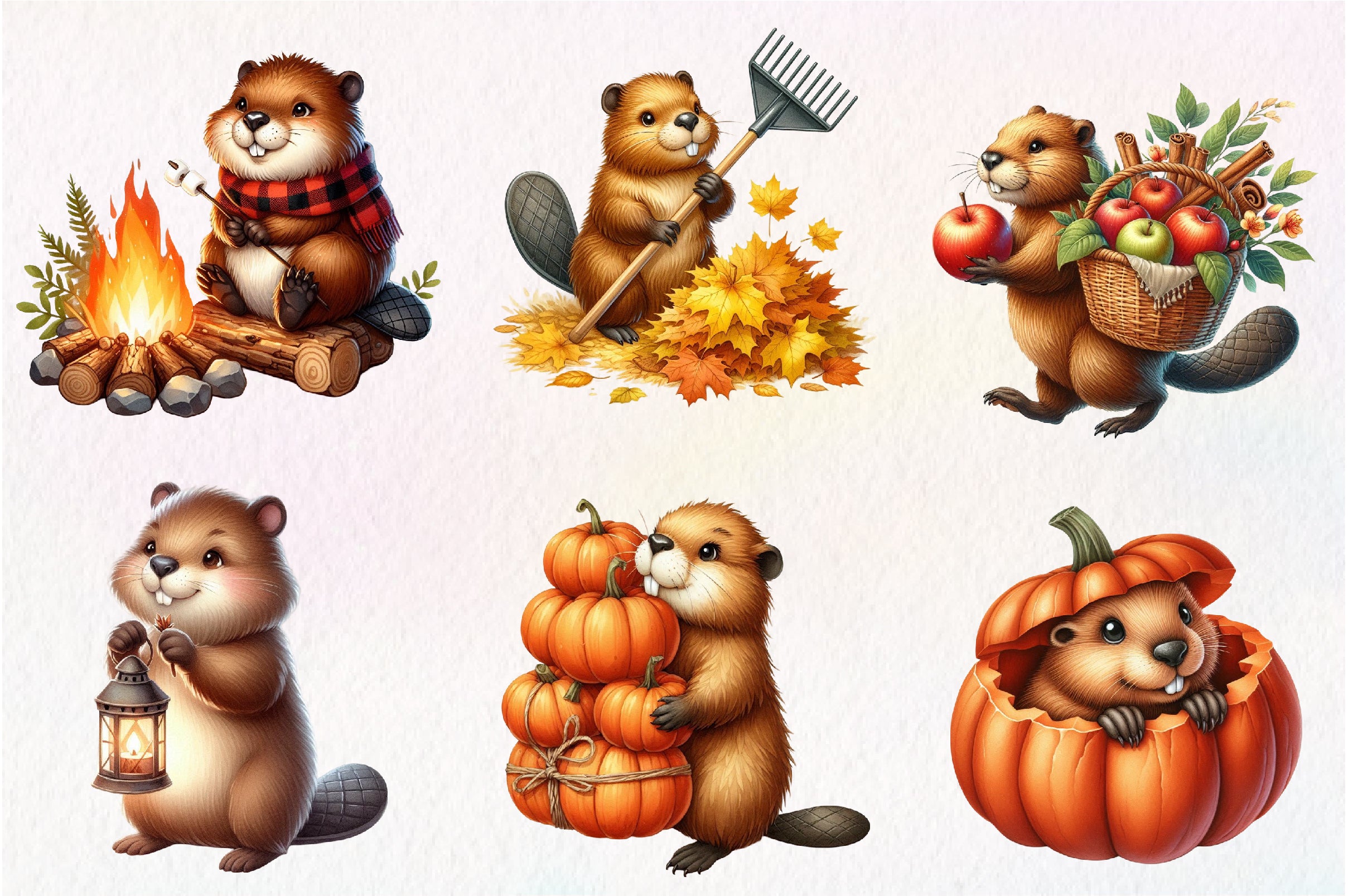 Autumn Cute Beaver Clipart Bundle - CraftNest - Digital Crafting and Art