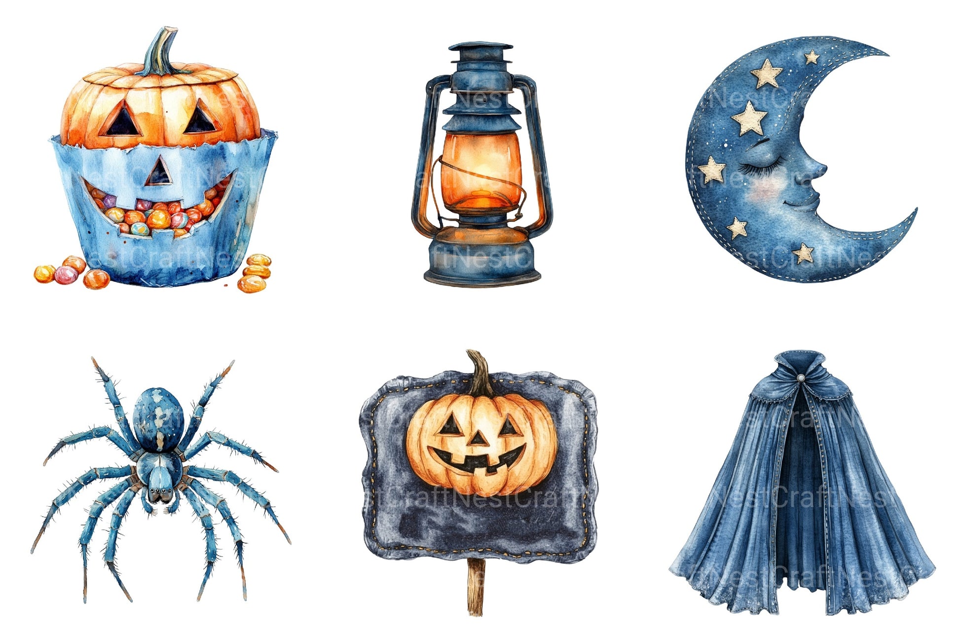 Denim Halloween Clipart Bundle Set - CraftNest - Digital Crafting and Art