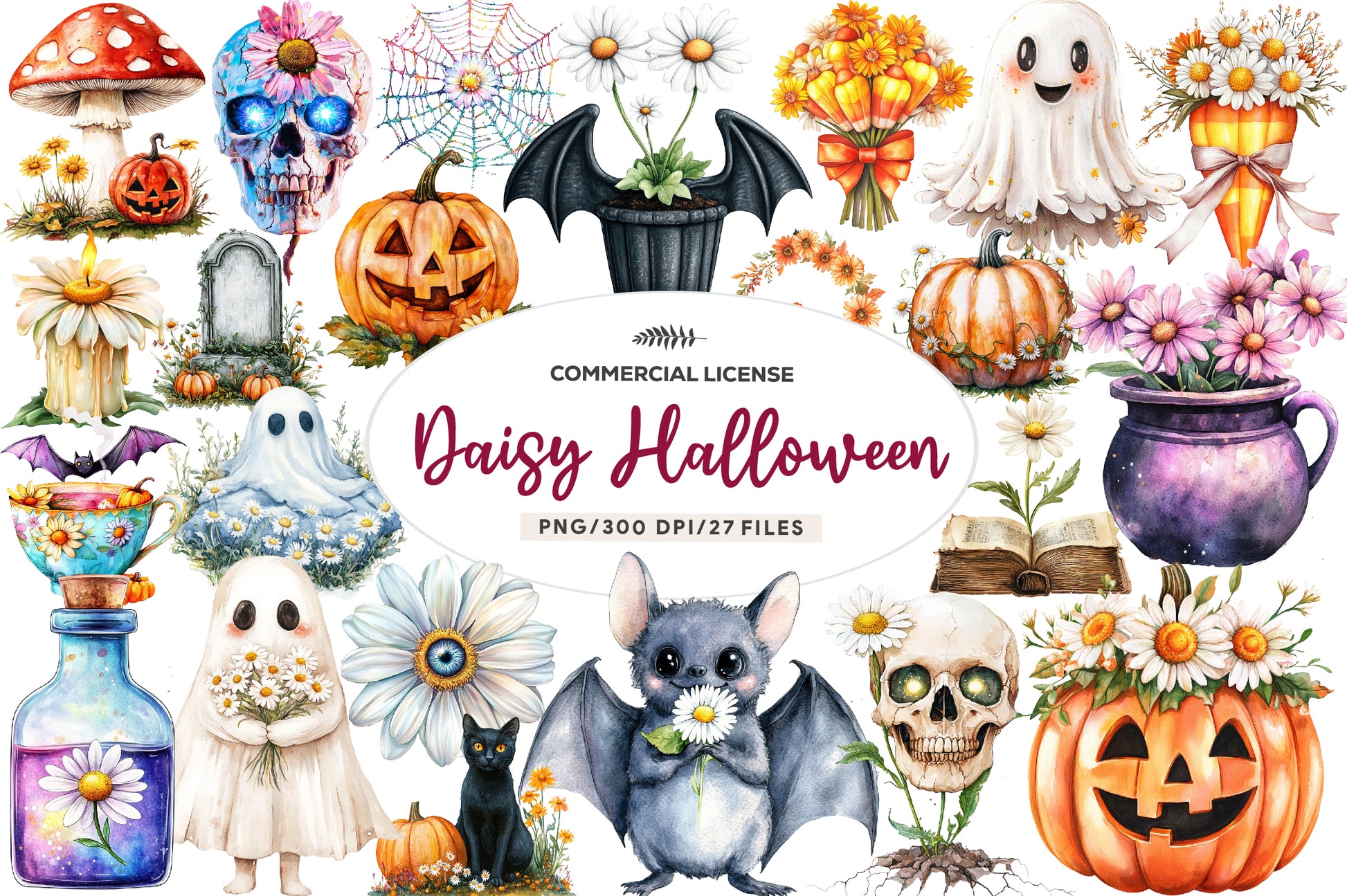 Daisy Flower & Halloween Clipart Bundle - CraftNest - Digital Crafting and Art