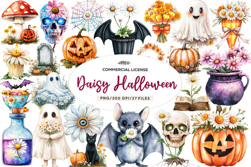 Daisy Flower & Halloween Clipart Bundle - CraftNest - Digital Crafting and Art