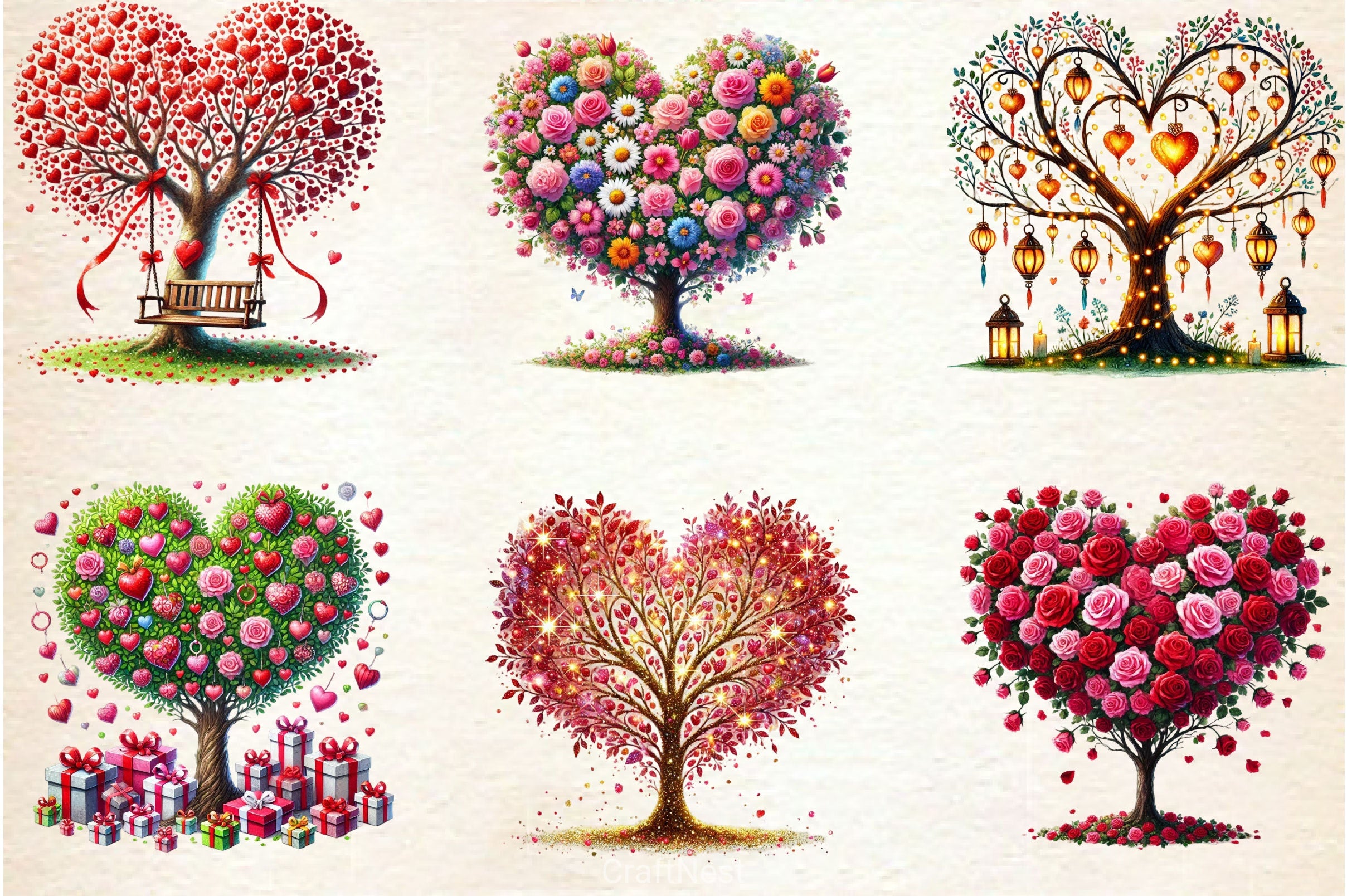 Valentine's Day Heart Tree Clipart Bundle 2 - CraftNest - Digital Crafting and Art