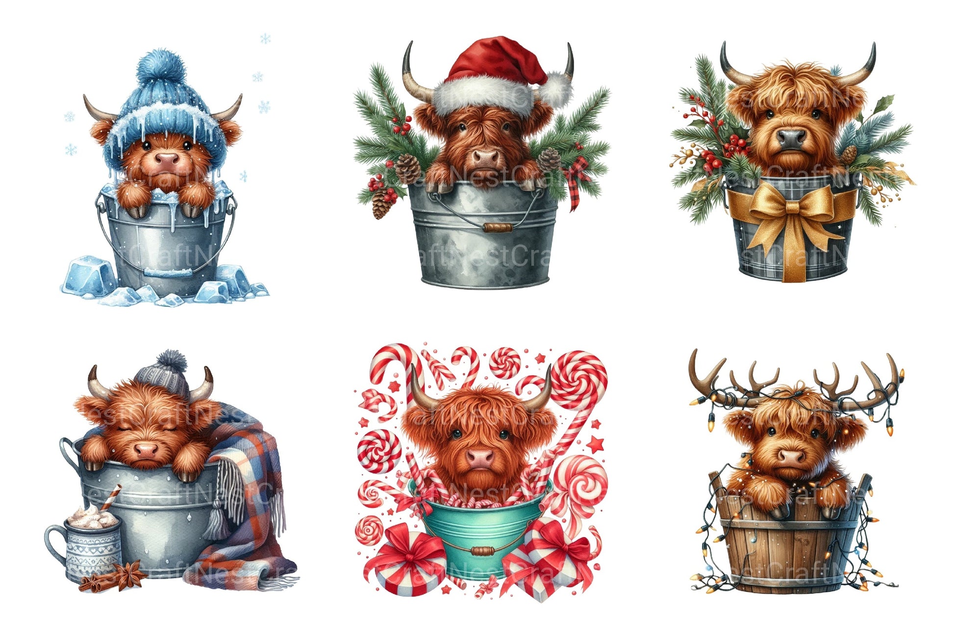 Christmas Highland Cows Clipart Bundle - CraftNest - Digital Crafting and Art
