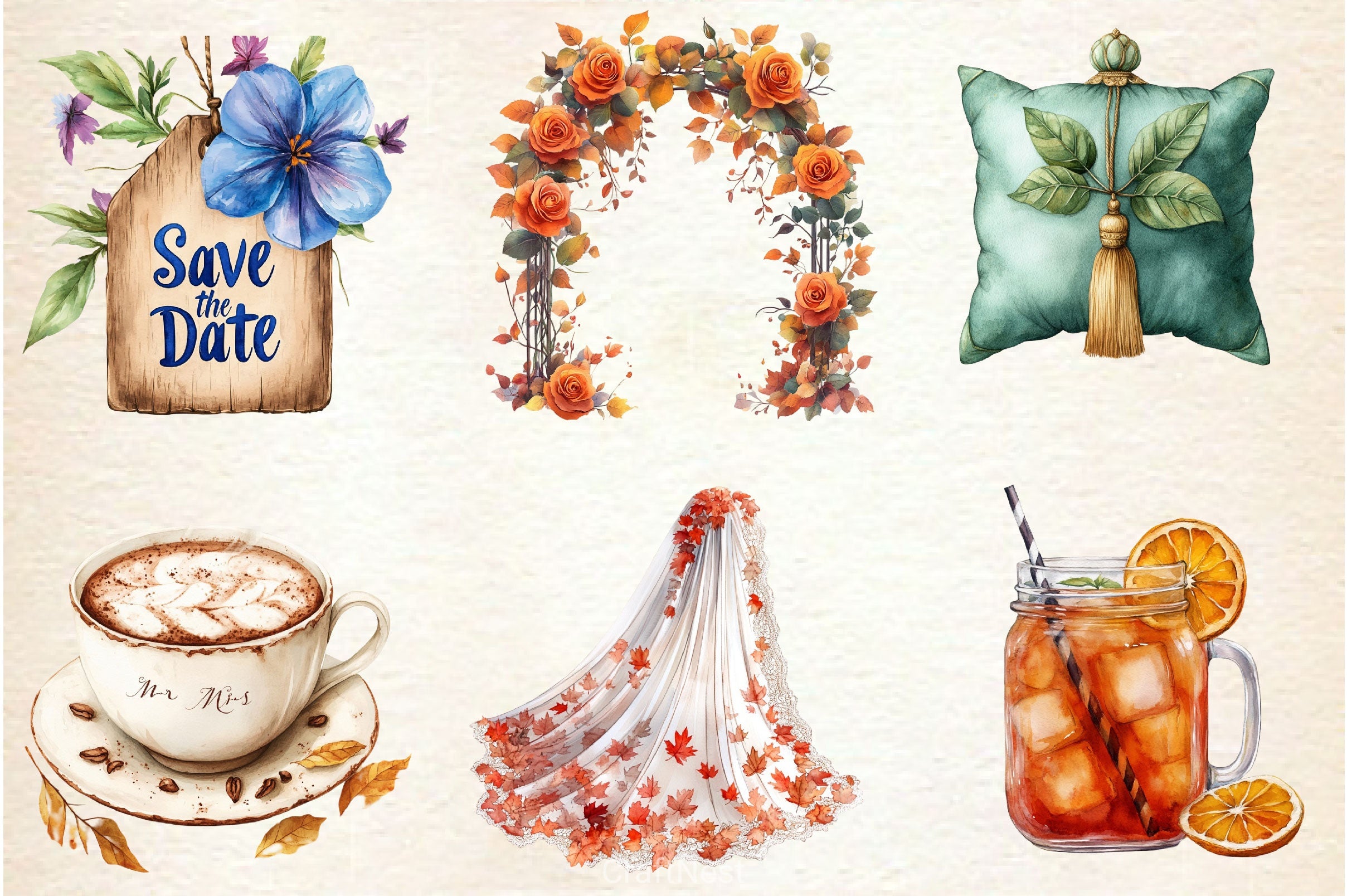 Autumn Wedding Clipart Bundle 2 - CraftNest - Digital Crafting and Art