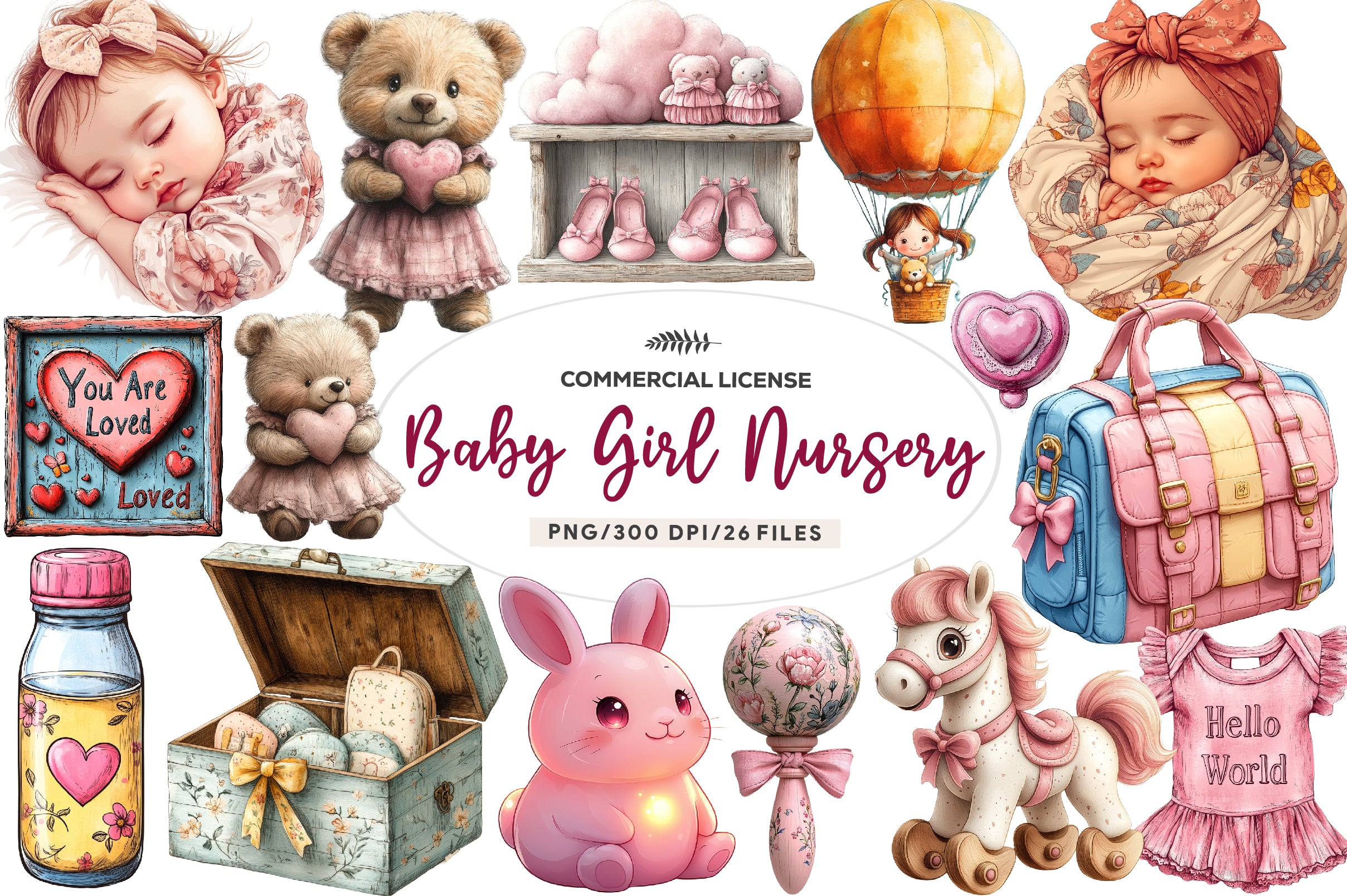 Pink Baby Girl Nursery Clipart Bundle 3 - CraftNest - Digital Crafting and Art
