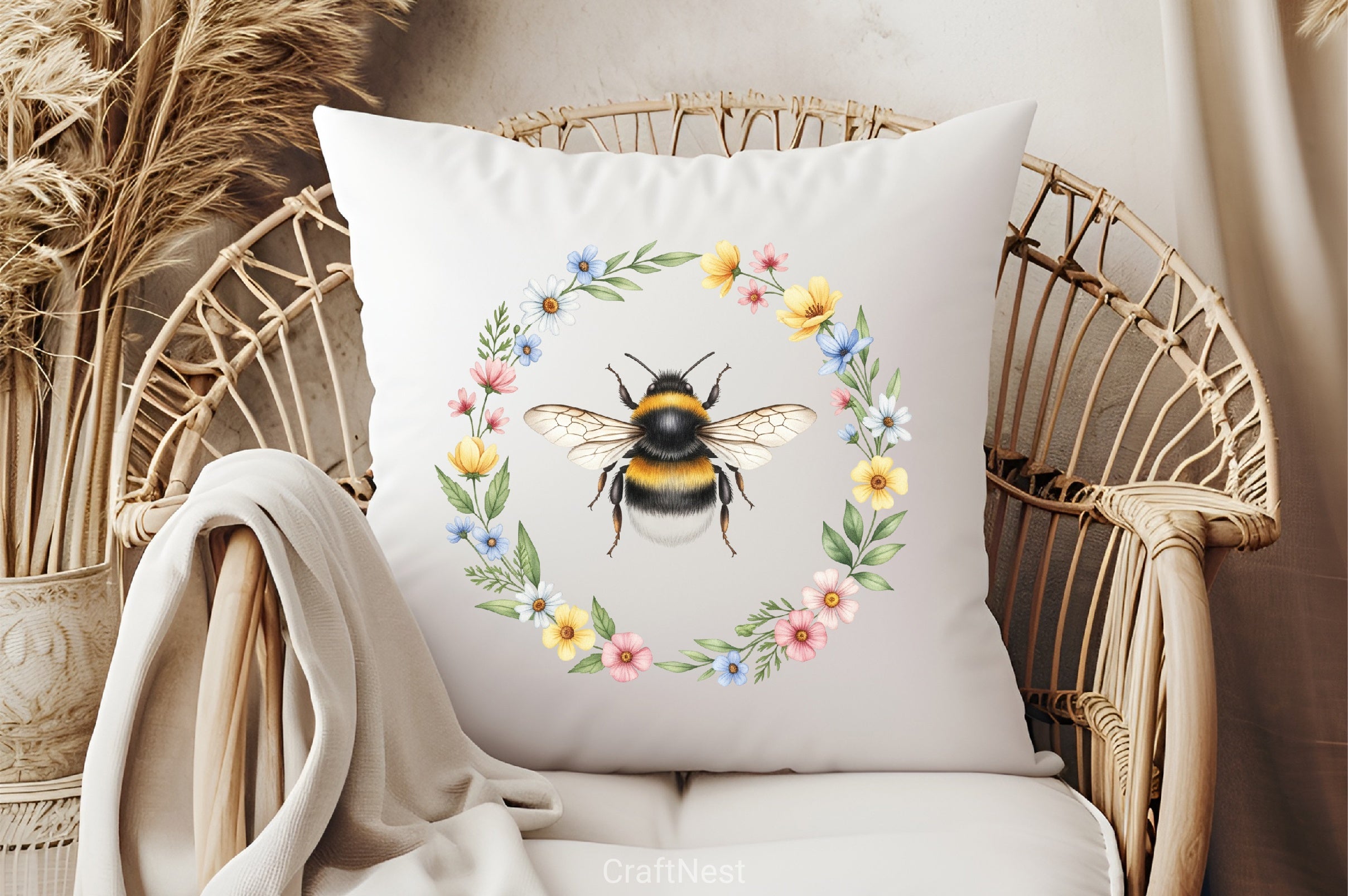 Whimsical Honey Bee Floral Clipart Bundle - CraftNest - Digital Crafting and Art