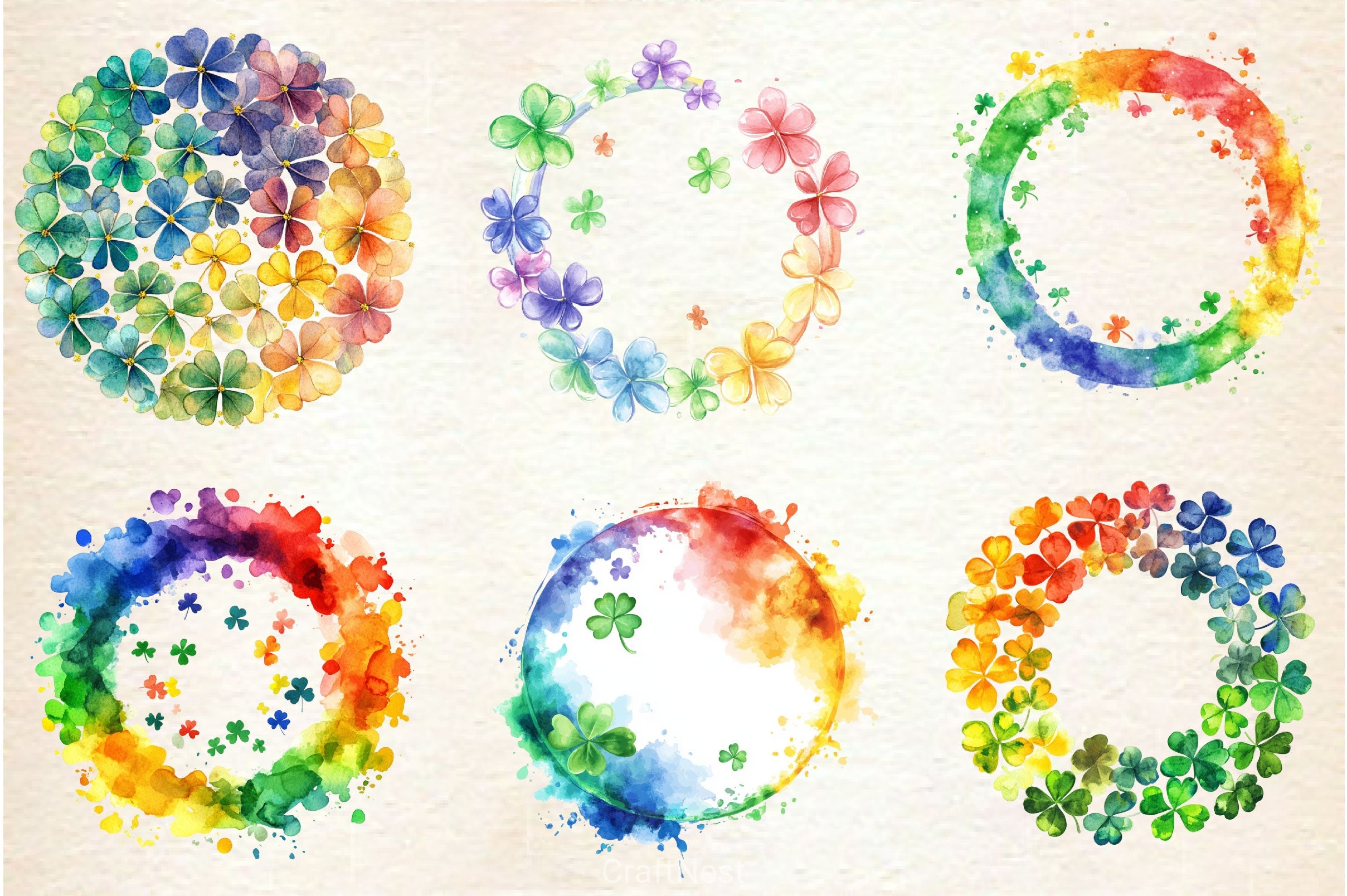 Rainbow Shamrock Circles Clipart Bundle - CraftNest - Digital Crafting and Art