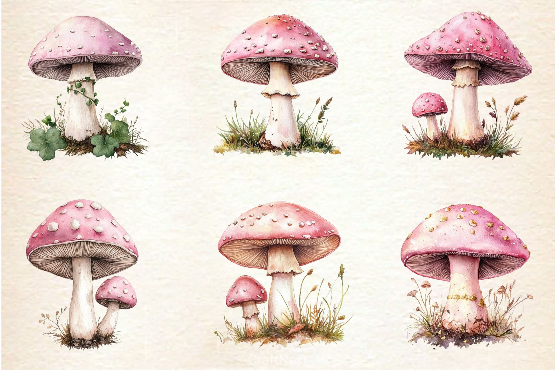 Charming Pink Mushrooms Clipart Bundle - CraftNest - Digital Crafting and Art