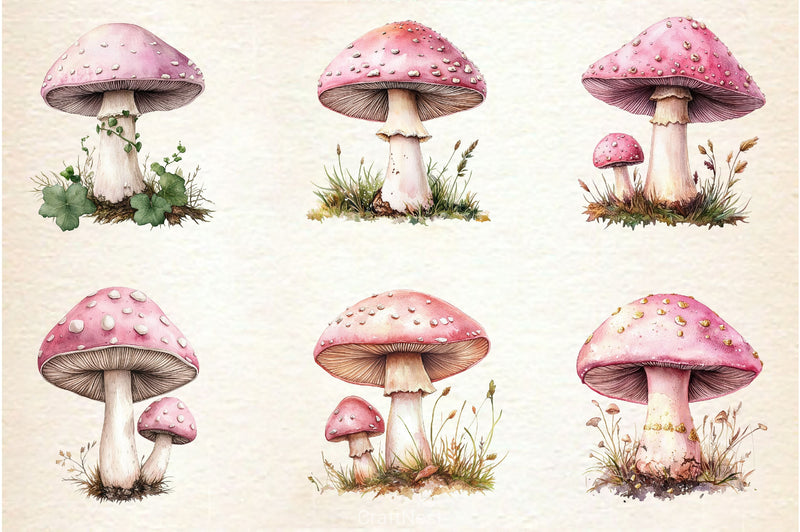 Charming Pink Mushrooms Clipart Bundle - CraftNest - Digital Crafting and Art