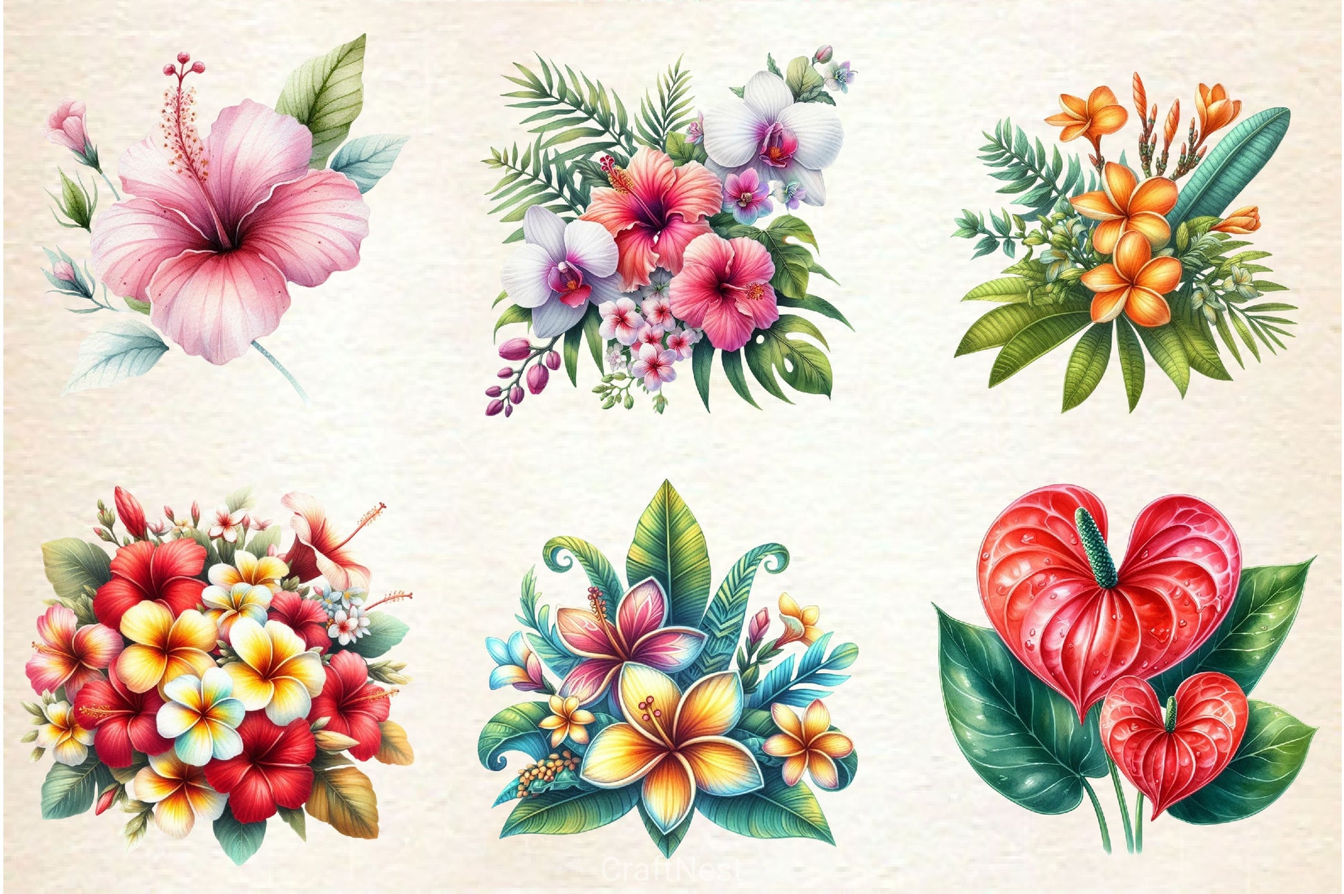 Hawaiian Flowers Clipart Bundle - CraftNest - Digital Crafting and Art