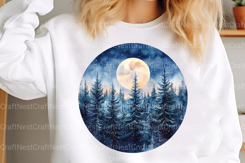 Winter Forest Night Landscape: Christmas Pine Trees Clipart Bundle - CraftNest - Digital Crafting and Art