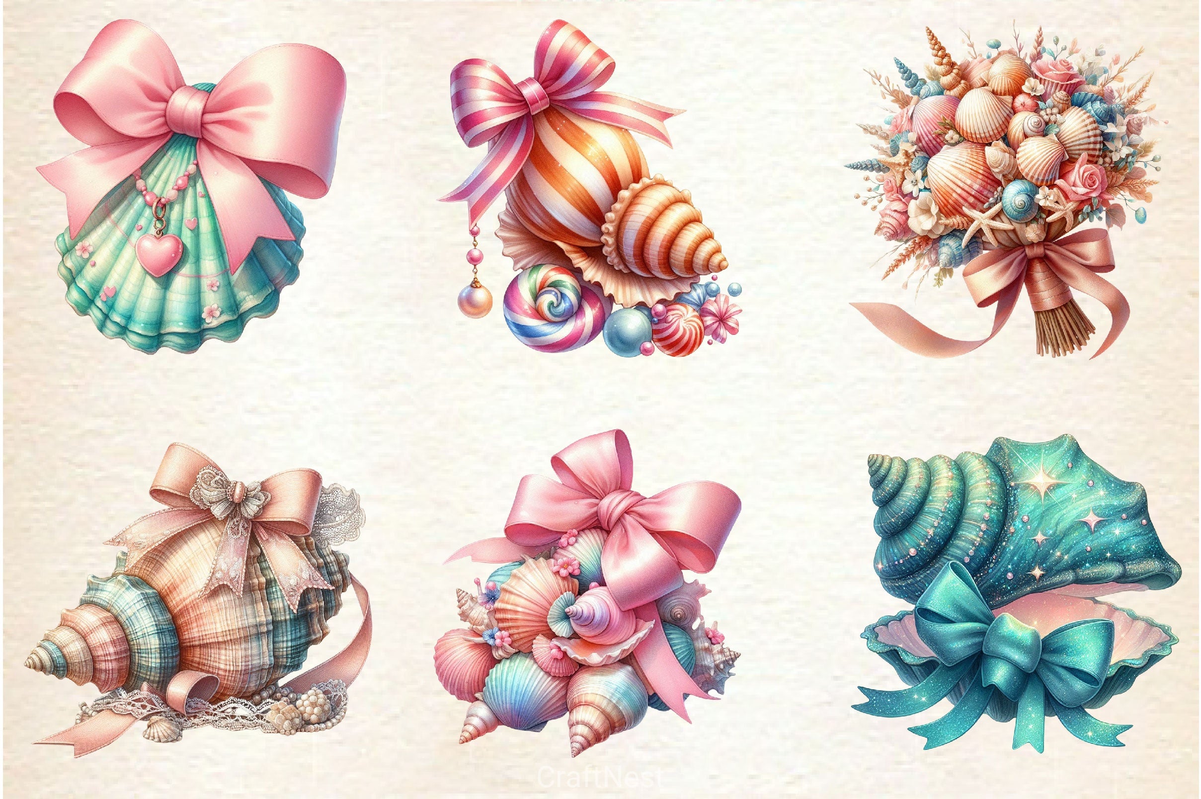 Girly Shell With Bow Clipart Bundle - CraftNest - Digital Crafting and Art
