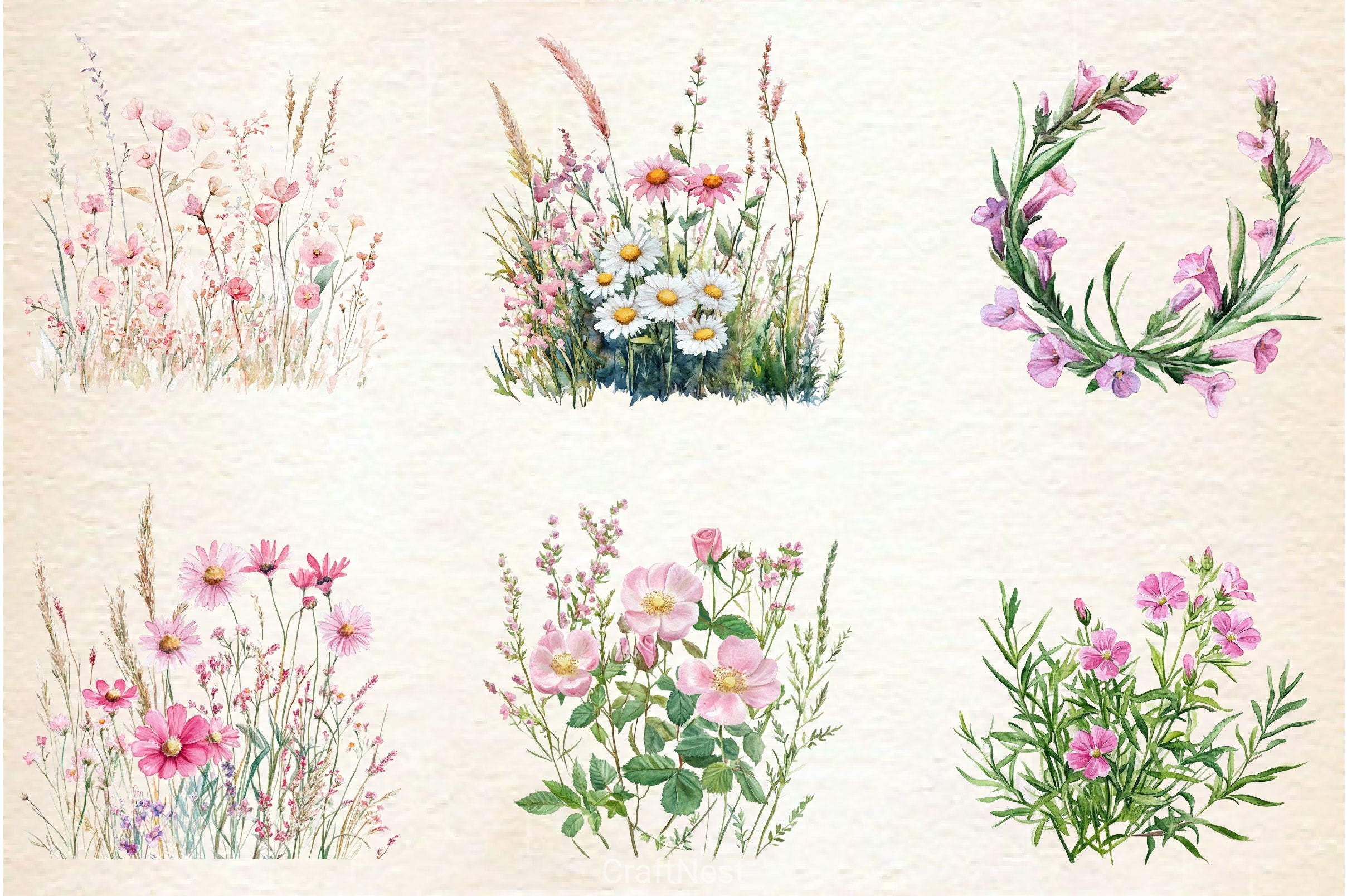 Pink Summer Meadow Clipart Bundle 2 - CraftNest - Digital Crafting and Art