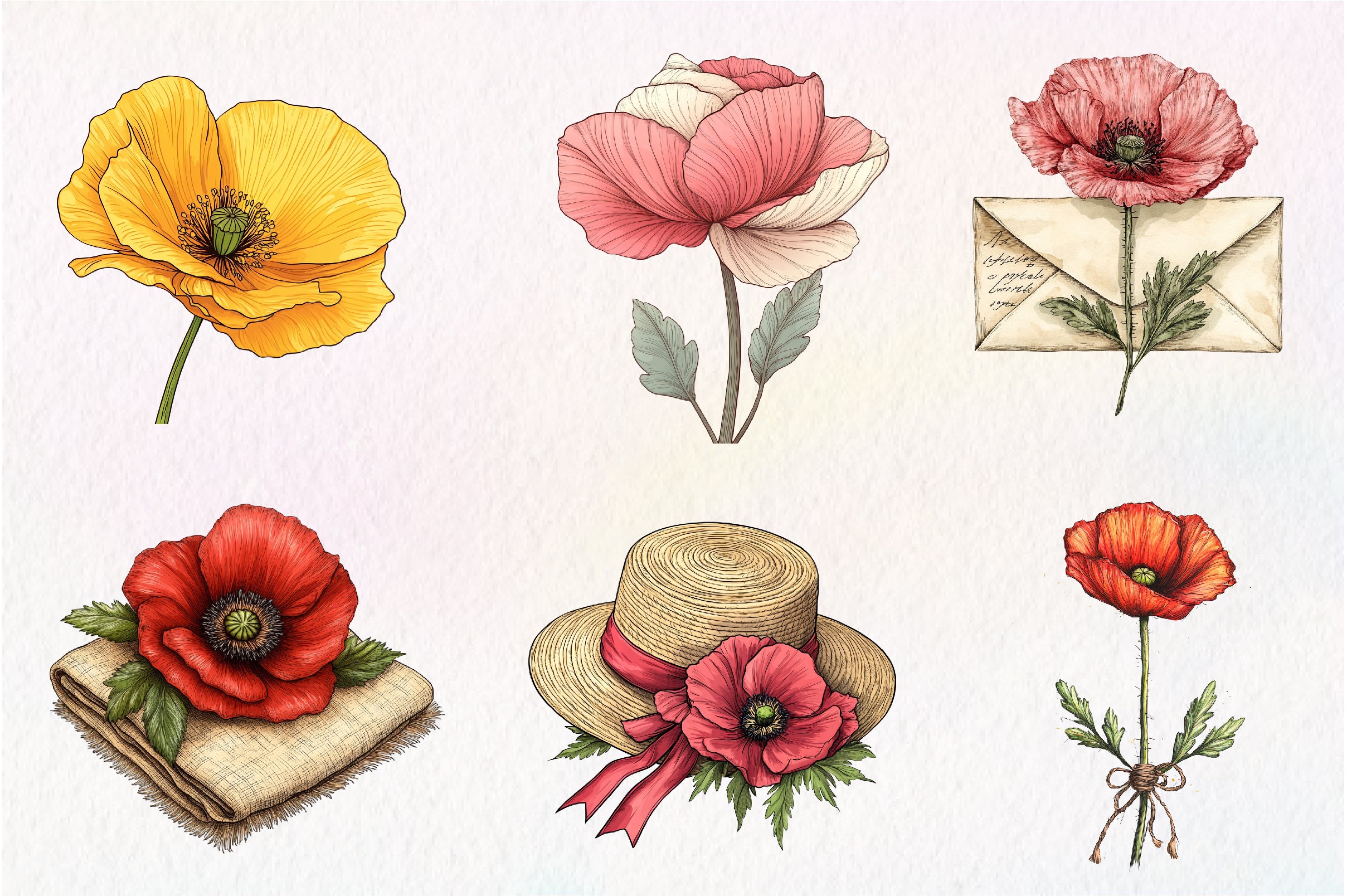 Summer Poppy Flowers Clipart Bundle - CraftNest - Digital Crafting and Art