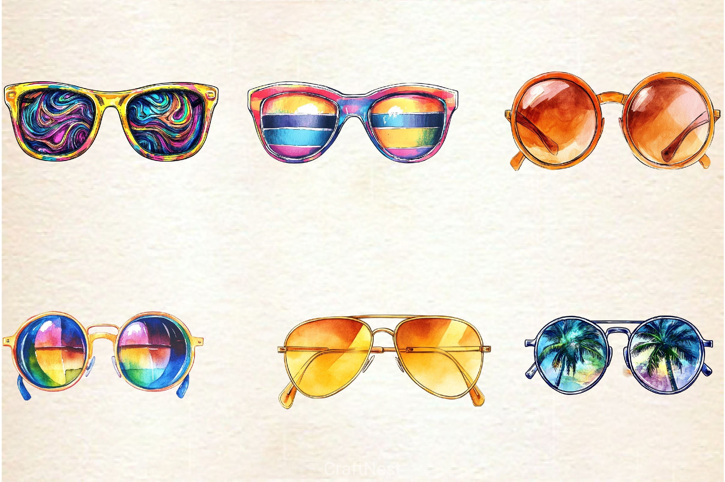 Retro Summer Sunglasses Clipart Bundle - CraftNest - Digital Crafting and Art