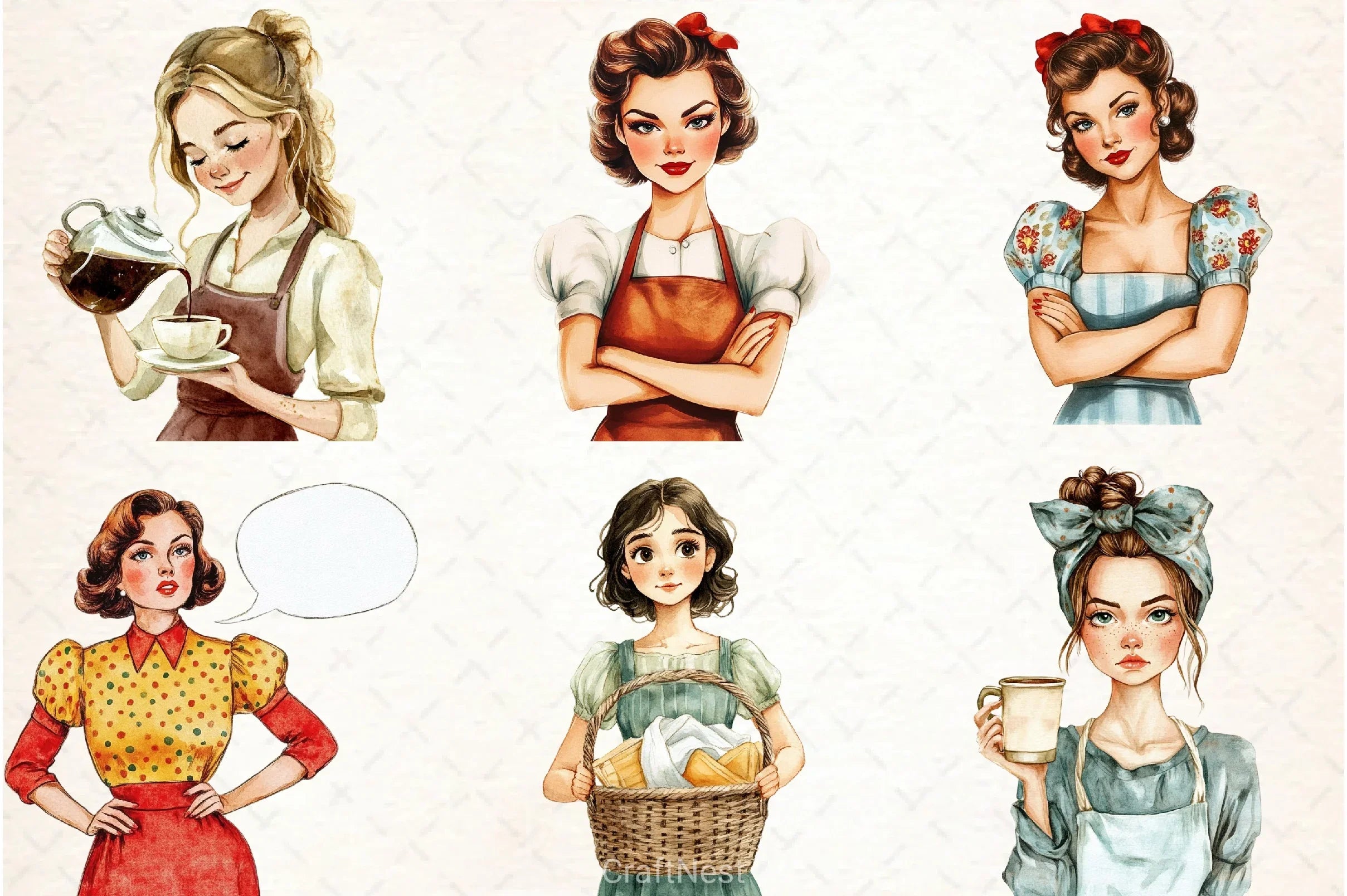 Retro Housewife Clipart Bundle - CraftNest - Digital Crafting and Art