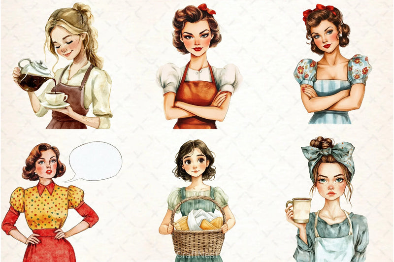 Retro Housewife Clipart Bundle - CraftNest - Digital Crafting and Art