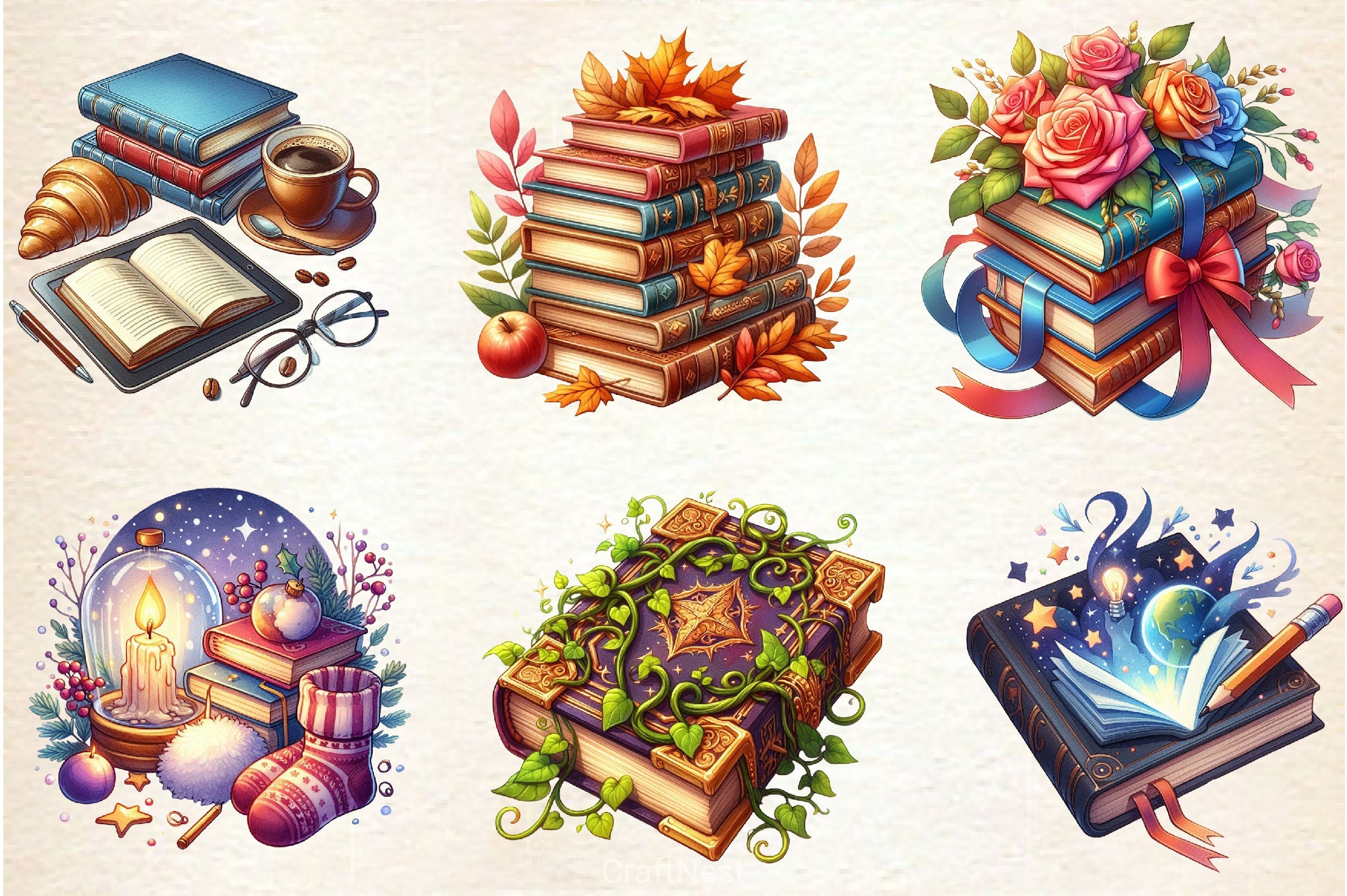 Reading Books Clipart Bundle 4 - CraftNest - Digital Crafting and Art